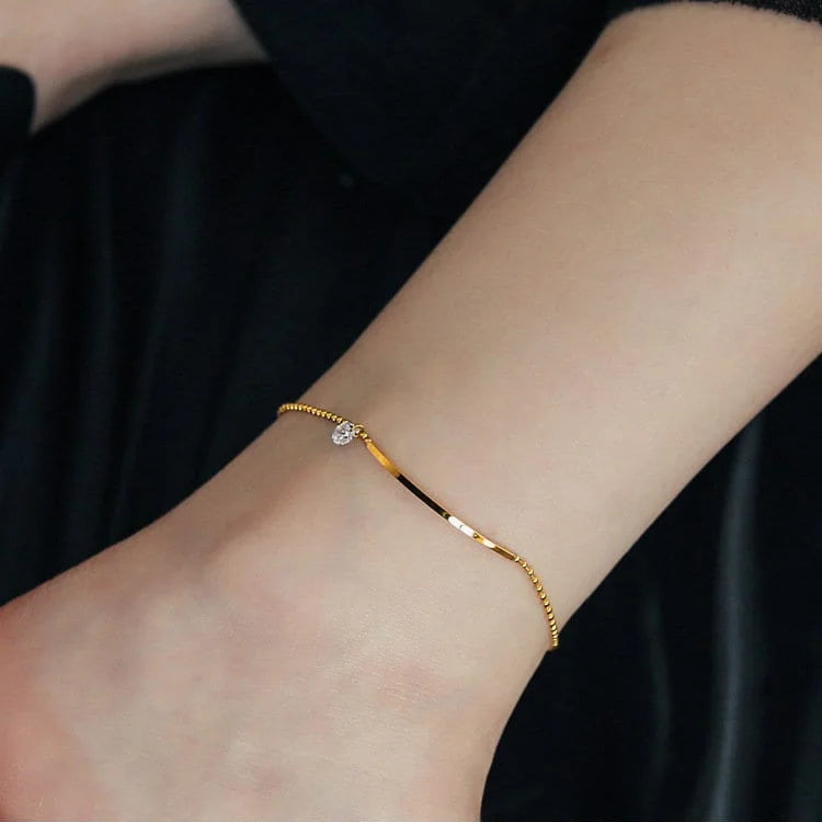 Elegant Titanium Steel Rhinestone Anklet Bracelet for Women | TB6445 | Perfect for Beach, Party & Everyday Wear