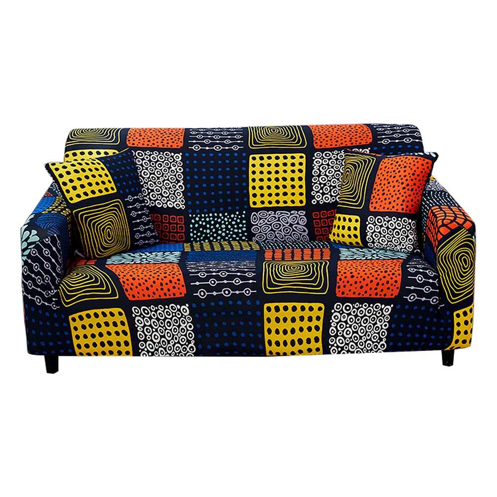 HOOBUY Stretch Sofa Cover for 2 Cushion Couch & Loveseat - Printed Slipcover with 2 Free Pillow Cases (2 Seater/Loveseat) - Perfect for Living Room, Apartment & Home Decor Protection