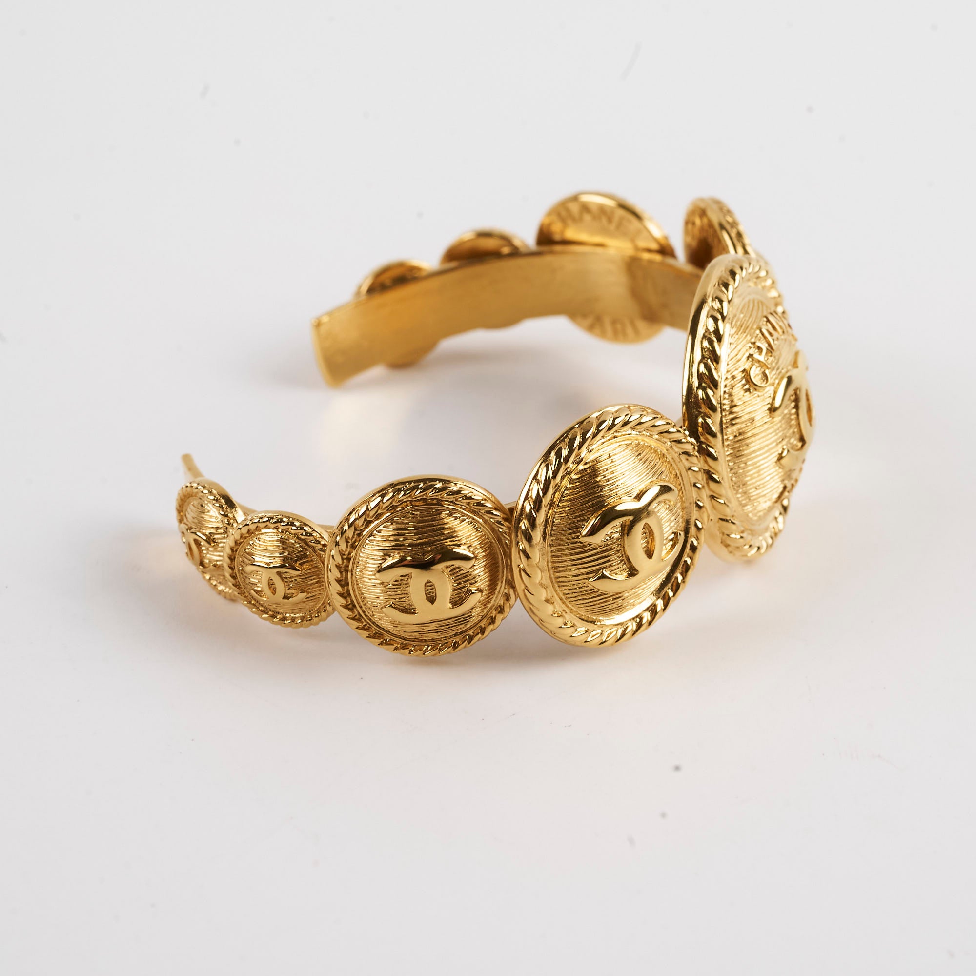 Chanel Medallion CC Cuff Bracelet - Large Size Gold-Tone Statement Jewelry for Women, Perfect for Parties, Weddings & Special Occasions