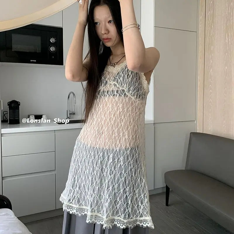 Women's High Waist Lace Dress - Beach Style Backless Hollow Out Y2K Fashion Dress for Summer Vacation, Date Night & Party Wear | Ropa Mujer Femme Sweet Saia Sexy Robe