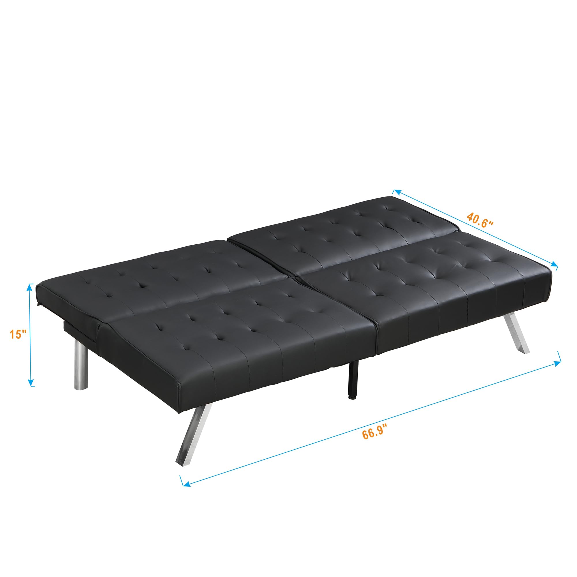 Modern Faux Leather Futon Sofa Bed - Convertible Folding Adjustable Recliner for Living Room, Studio & Small Spaces - Black | Perfect for Guest Rooms, Apartments & Home Offices
