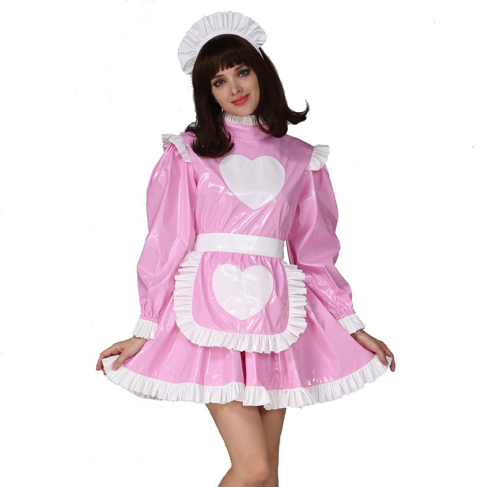 Sexy Pink Heart-Shaped Maid Dress Costume for Women - Lockable Design, Crossdress Cosplay | Perfect for Halloween, Cosplay Parties & Roleplay