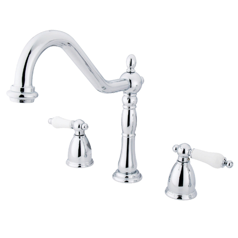 Kingston Brass KB1796PLLS Widespread Kitchen Faucet - Polished Brass Finish, High Arc Spout, Dual Handle Design for Modern Kitchens | Perfect for Cooking, Washing Dishes & Filling Pots