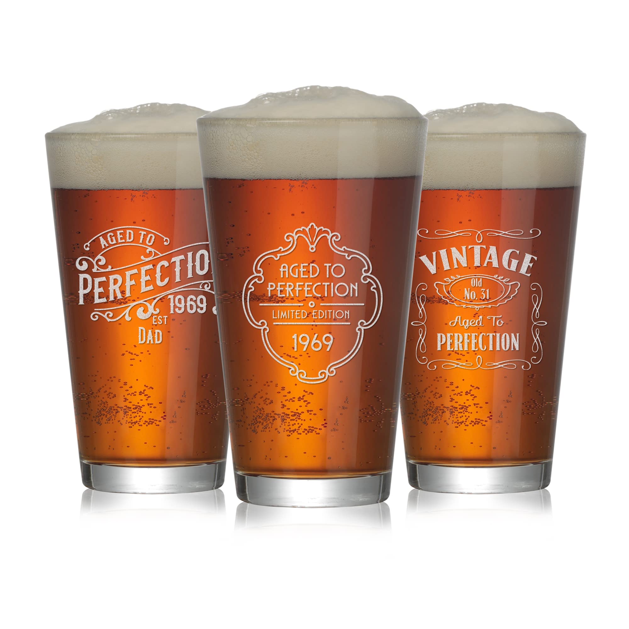 Personalized Birthday Beer Glass - Custom Engraved Name & Age - Funny Vintage Aged to Perfection Gift for Men & Women - Perfect for Birthday Parties, Celebrations & Gag Gifts