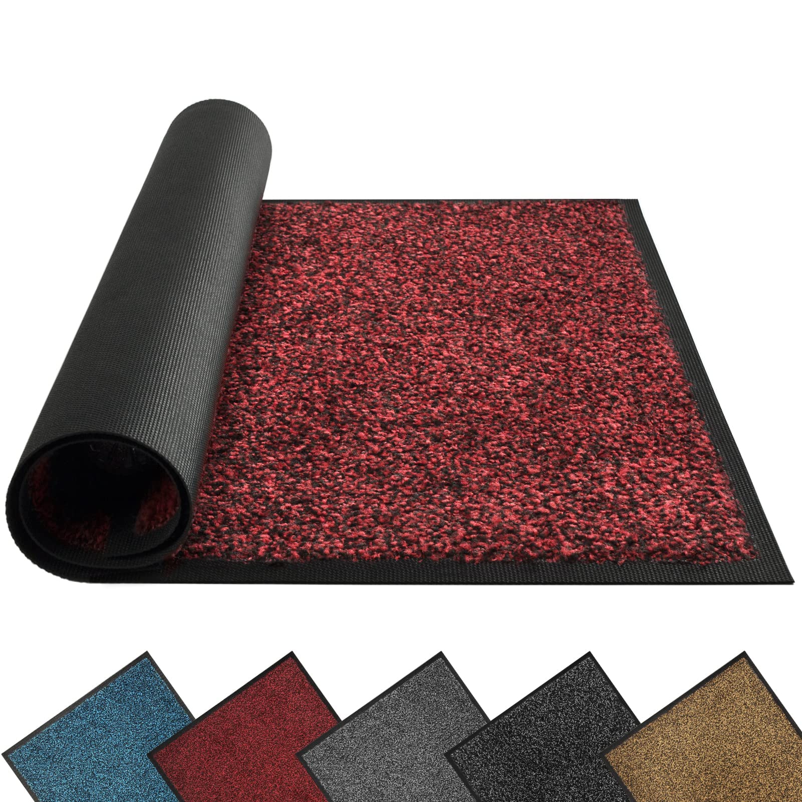 Premium Mibao Dirt Trapper Door Mat 24x36 Inches - Washable Non-Slip Entrance Rug for Indoor/Outdoor Use | Heavy Duty Shoe Scraper & Super Absorbent Front Door Carpet in Red/Black | Perfect for Mudrooms, Entryways, Patios & High Traffic Areas