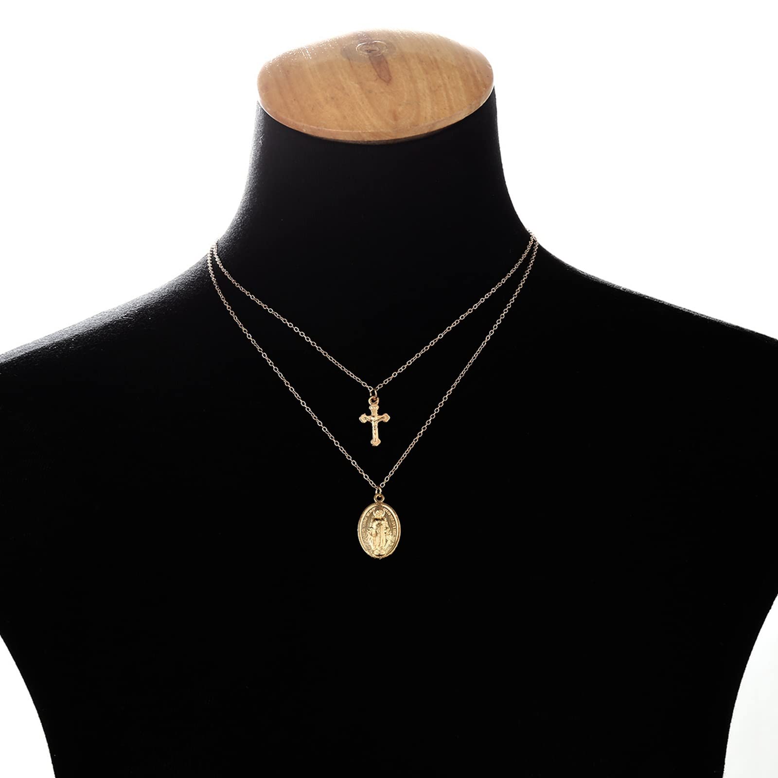 Layered Choker Necklaces for Women - Dainty Jesus Cross Pendant Chain Jewelry, 2-Layer Gold/Silver Necklace Set, Perfect Birthday Gift for Her - Ideal for Daily Wear, Parties & Special Occasions