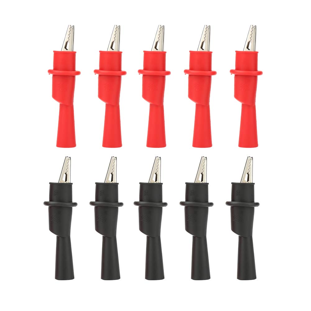Premium 10PCS Insulated Metal Test Clips - Red & Black Electrical Clamp Probes for Multimeter, Battery Charging, and Circuit Testing | Durable Alligator Clips for DIY Electronics, Automotive Repair & Home Electrical Projects (Model P2008)