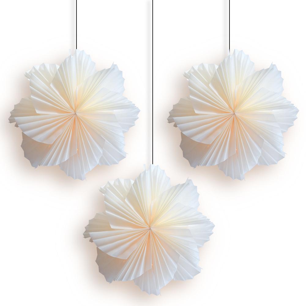 3 Pack Glacier Snowflake Star Lantern Pizzelle - LED String Lights with Lamp Cord Included for Christmas, Winter Decor, Holiday Party & Home Decoration