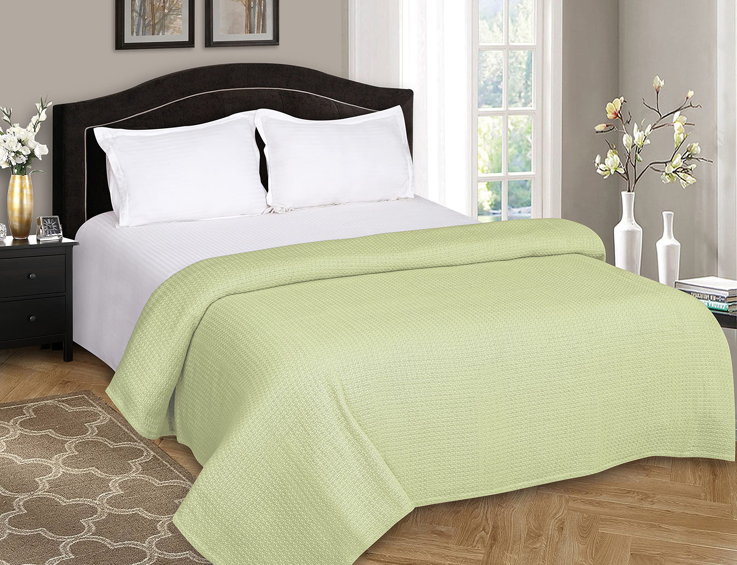 BELIZZI HOME 100% Cotton Twin Size Bed Blanket - Breathable Thermal Blanket for All Seasons, Sage Green - Perfect for Layering, Bedroom Decor & Cozy Nights