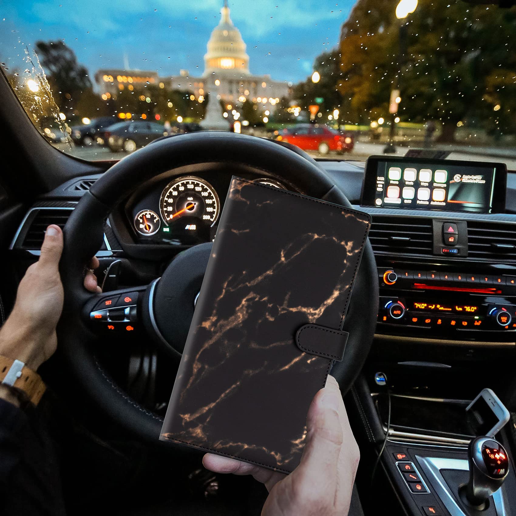 TOURSUIT Car Registration and Insurance Card Holder - Vehicle License Document Organizer for Glove Box - Durable Car Accessories for Men & Women (Marble Black) - Perfect for Road Trips & Daily Commute