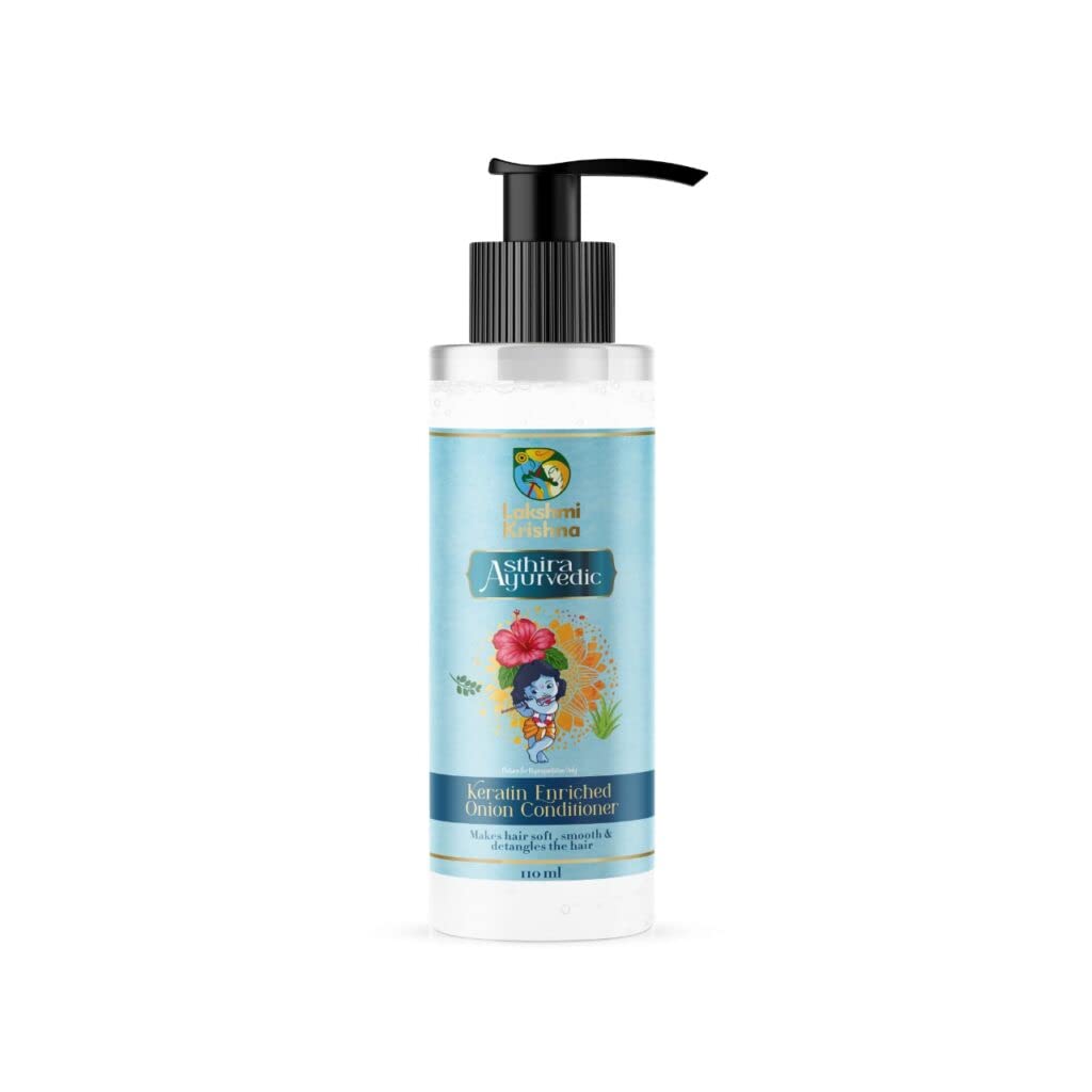 Lakshmi Krishna Keratin Enriched Onion Hair Conditioner with Bhringraj & Olive Oil - 110ml for Silky Smooth Hair Repair | Deep Nourishment for Dry, Damaged Hair | Perfect for Daily Use & Hair Spa Treatments