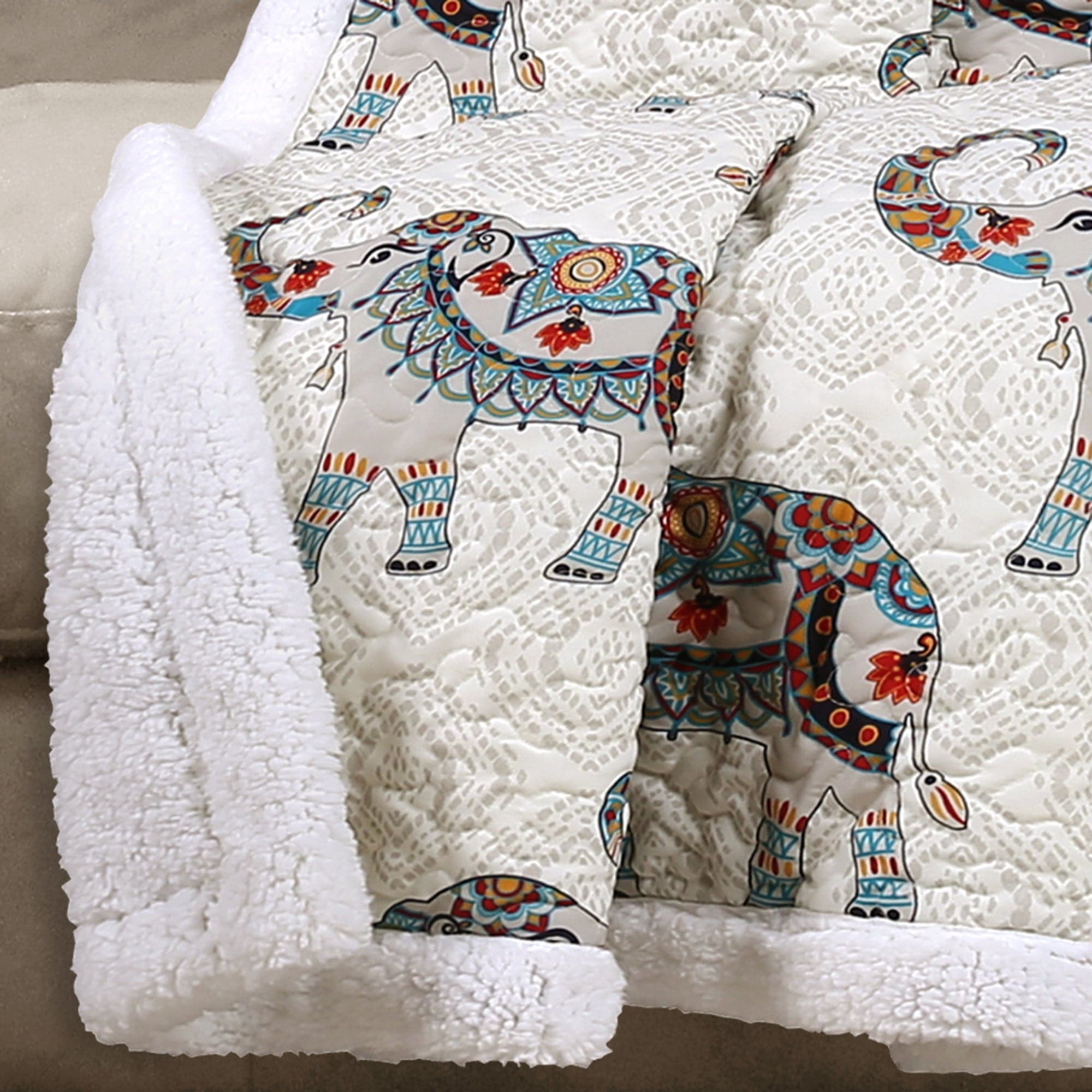 Hati Elephants Sherpa Blanket - Soft & Cozy Flannel Throw for Couch, Bed, and Travel - Perfect for Home Decor, Gifts, and Winter Warmth