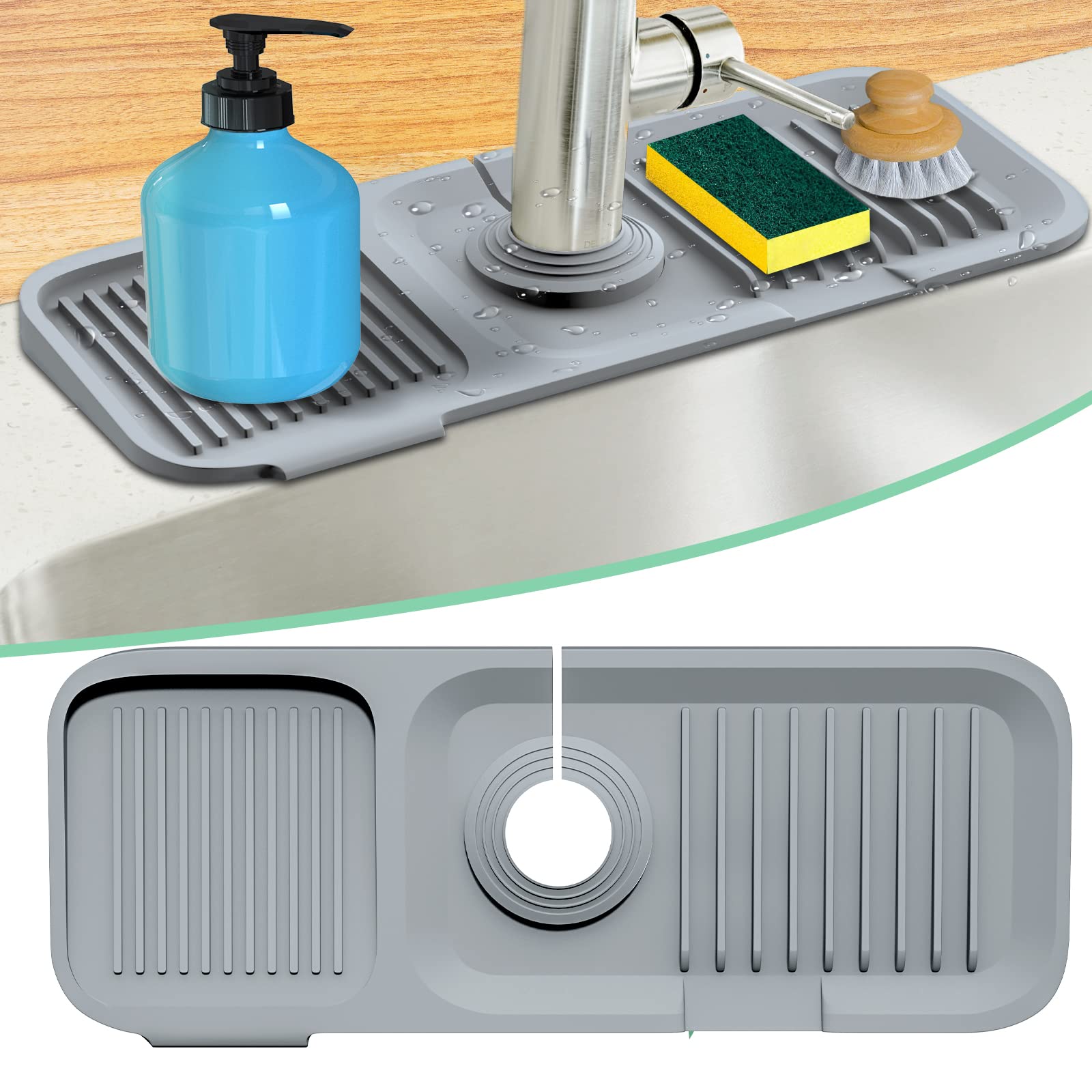 **Silicone Sink Splash Guard - Drip Catcher Tray & Faucet Handle Protector | Non-Slip Kitchen Sink Mat, Water Splash Barrier for Dish Soap & Sponge Holder | Perfect for Kitchen, Bathroom, RV & Camper Use**