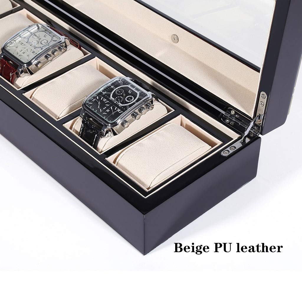 Premium 6-Slot Solid Wood Watch Box with Glass Display Top - PU Leather Detachable Pillow Organizer for Men & Women | Luxury Watch Storage Case for Dress Watches, Rolex, Omega Collection Display & Protection
