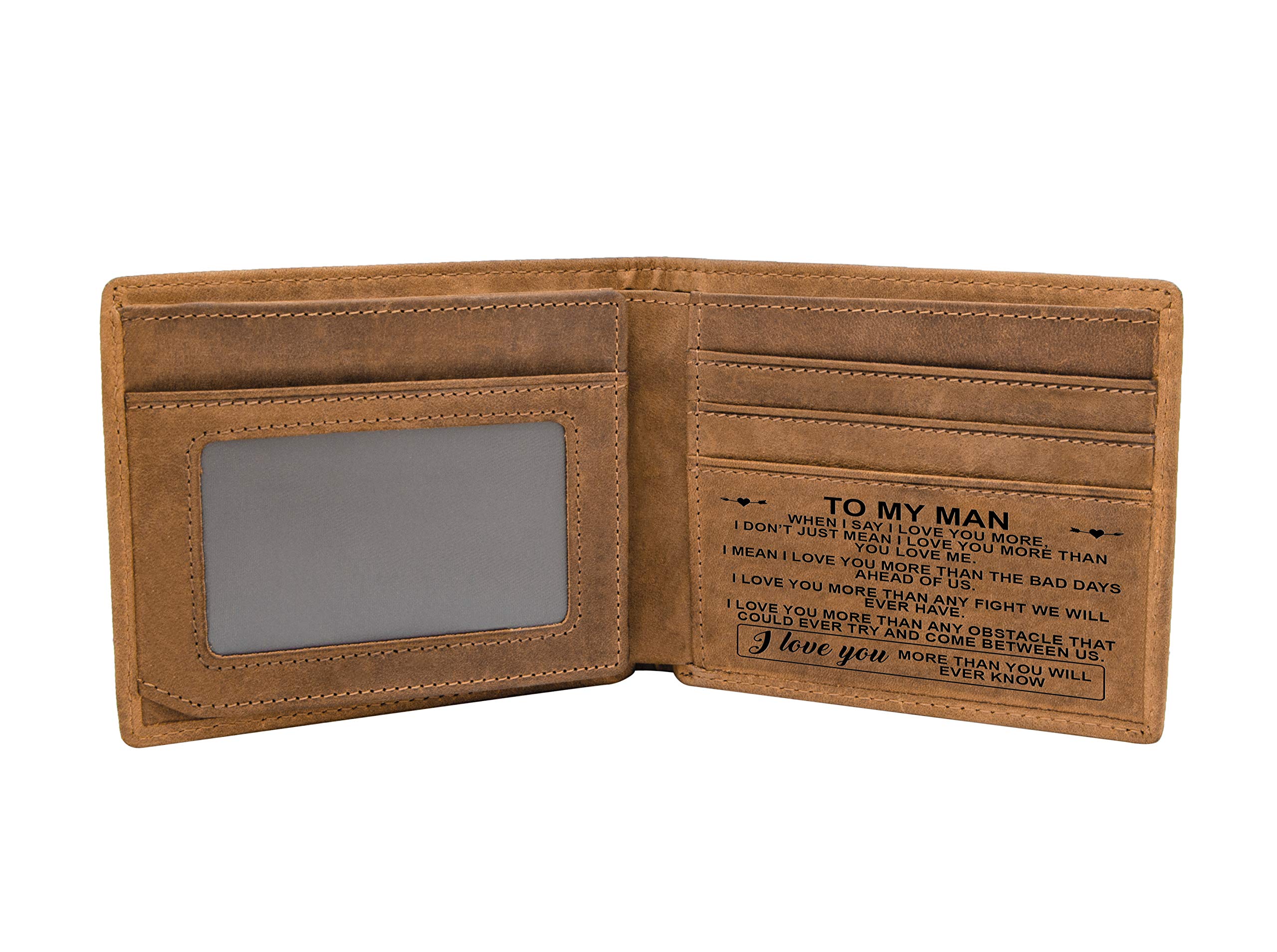 Kenon Personalized Leather Wallet for Men - Engraved RFID Blocking Bifold Wallet, Stylish Brown Mens Wallet - Perfect Valentine's Day, Birthday & Christmas Gift for Him - Ideal for Everyday Use, Travel & Special Occasions