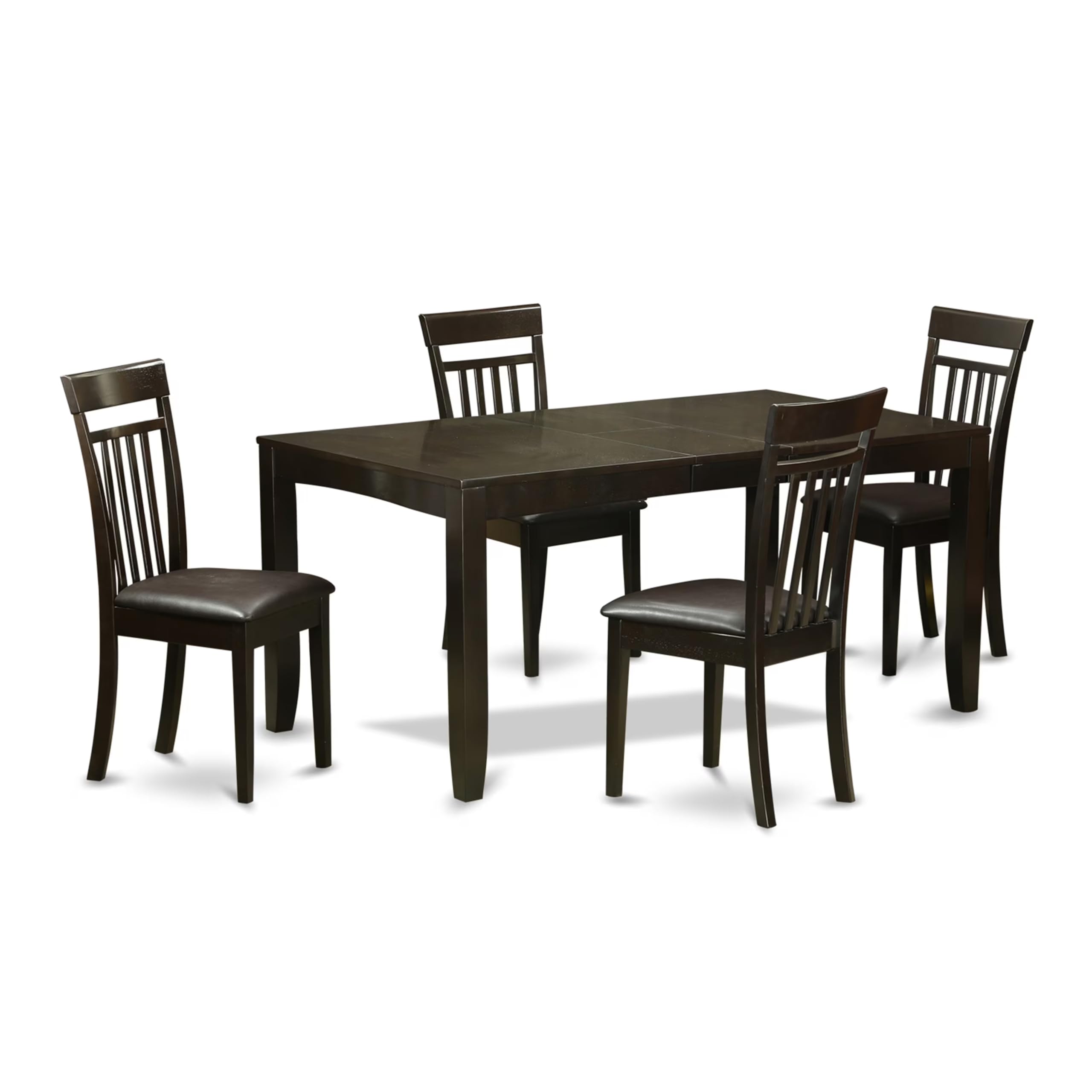 East West Furniture LYCA5-CAP-LC Lynfield 5-Piece Kitchen Dining Set with 36x66 Inch Expandable Table & 4 Faux Leather Chairs - Perfect for Small Spaces, Breakfast Nooks, and Apartment Living