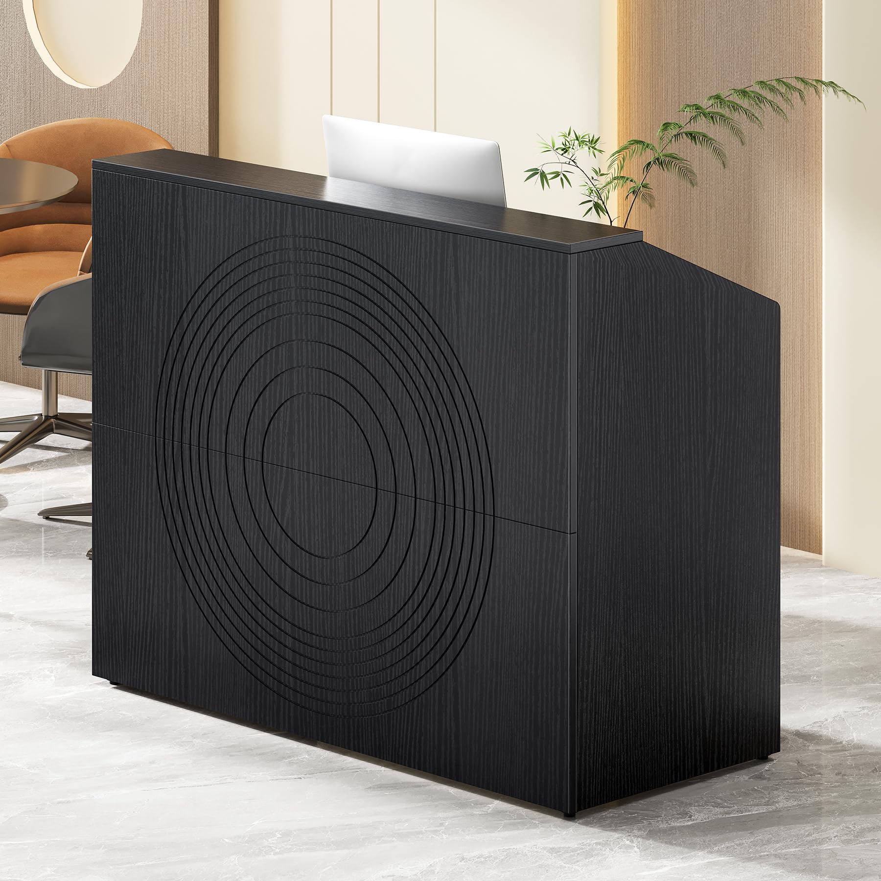 47-Inch Modern Reception Desk with Counter - Black Front Desk for Office, Lobby, Beauty Salon & Retail Checkout | Durable & Stylish Welcome Table for Professional Spaces