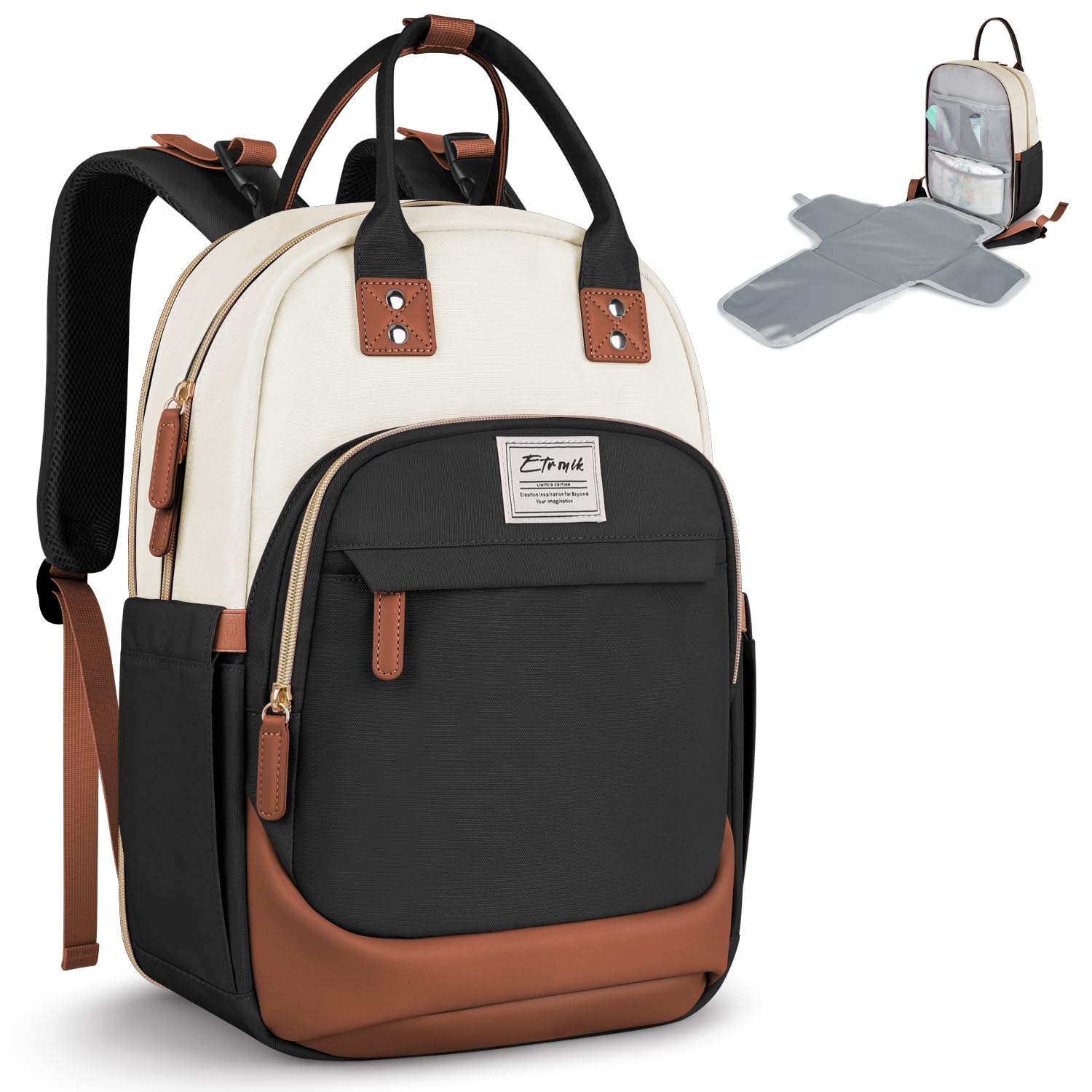 ETRONIK Baby Diaper Backpack - Large Multifunctional Travel Diaper Bag for Boys & Girls with Insulated Bottle Pockets & Changing Pad - Perfect for Daycare, Travel & Outings