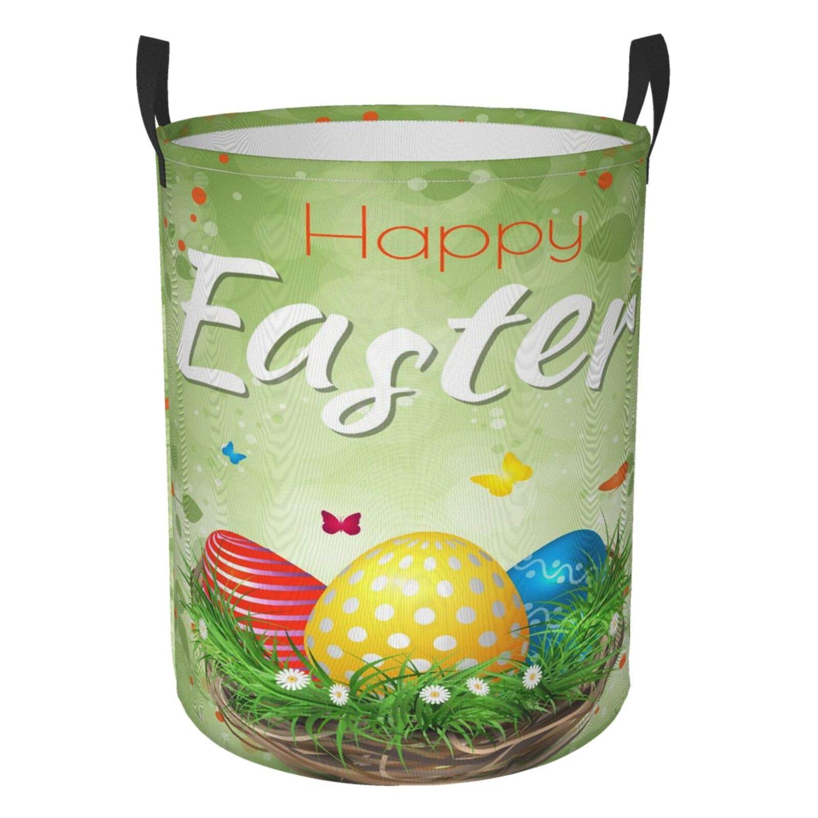 Happy Easter Cute Butterfly Collapsible Laundry Basket with Handle - Waterproof Fabric Hamper for Clothes, Toys & Bathroom Storage - Foldable Organizer Bin for Home, Dorm & Nursery (Large Capacity)