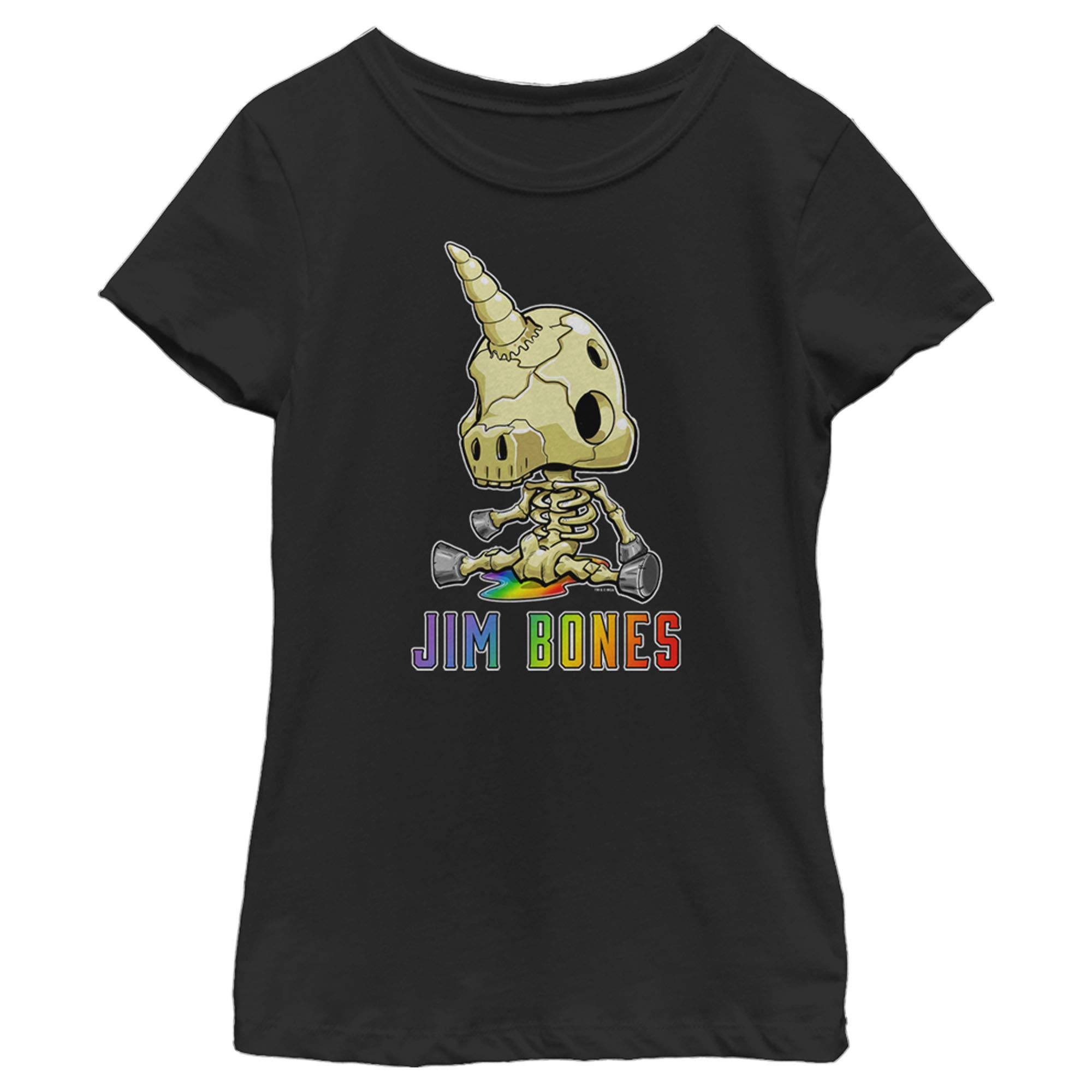 Girl's R.I.P. Rainbows in Pieces Jim Bones Unicorn Graphic Tee - Cute Gothic Unicorn T-Shirt for Kids - Perfect for Halloween, Birthday Parties & Alternative Fashion