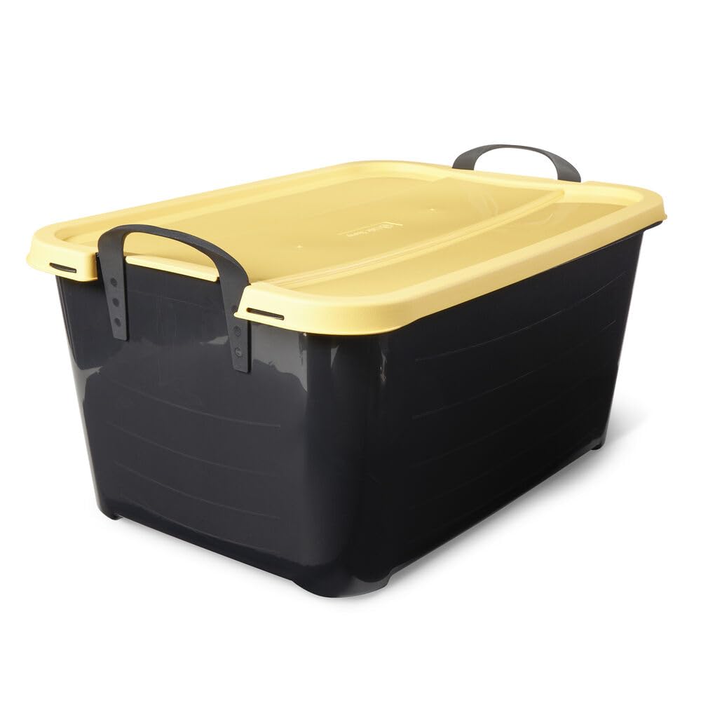 55 Quart Stackable Plastic Storage Bins with Lids - 6 Pack Black & Yellow for Closet, Laundry Room, Garage & Home Organization | Space-Saving Storage Solution for Clothes, Toys & Household Items