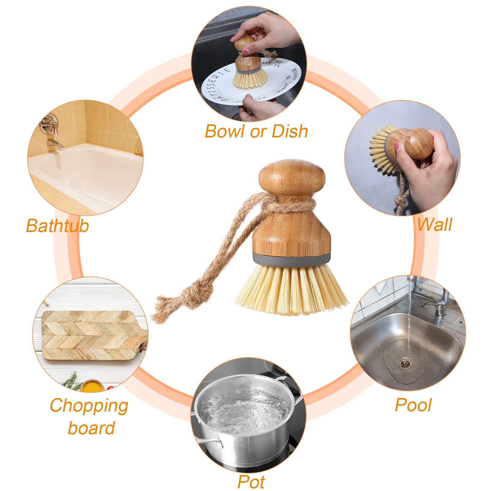 Zopeal 4-Piece 16 oz Kitchen Soap Dispenser Set with Bamboo Tray & Dish Brush - Plastic Hand & Dish Soap Dispenser with Waterproof Labels (Transparent) - Perfect for Kitchen, Bathroom & Laundry Room Organization