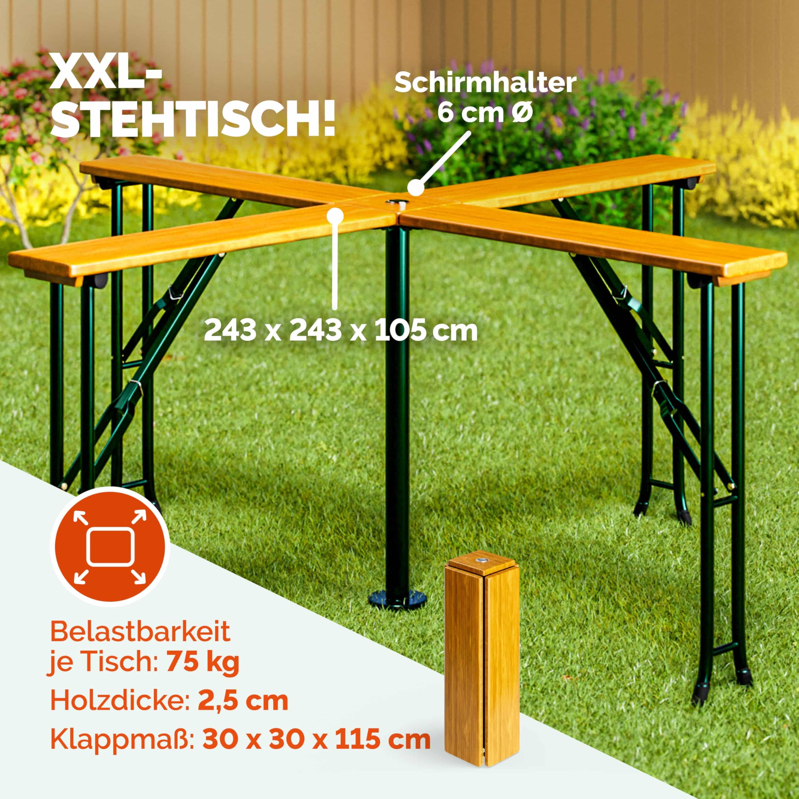Casaria Wooden Quattro Folding Garden Table for 20 People - Outdoor Party, Reception, Standing Buffet & Dining - Perfect for Backyard Gatherings, Weddings, and Events