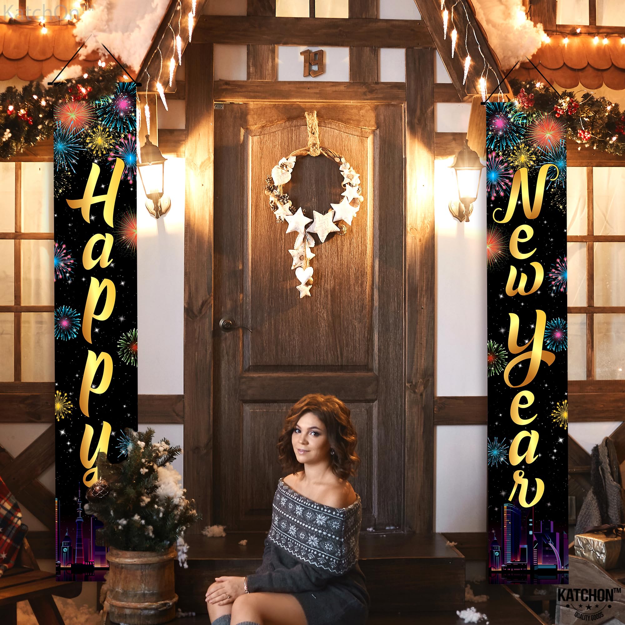 KatchOn Happy New Year 2025 Door Banner - 72x12 Inch Large New Year's Eve Party Decoration | Festive Holiday Banner for Home, Office & Outdoor Celebrations | Perfect for New Year Countdown, NYE Parties & Holiday Decor