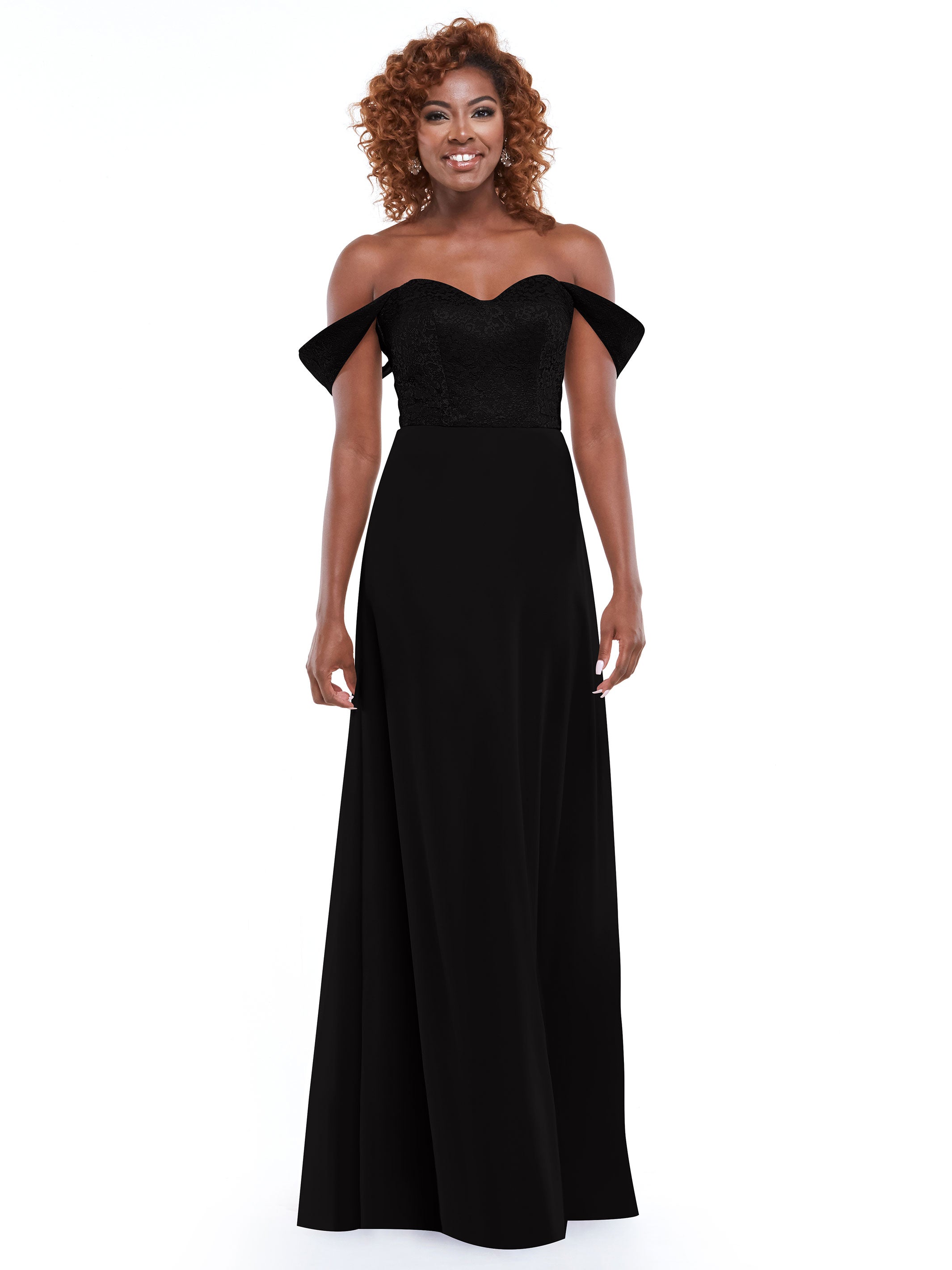 Elegant Off-the-Shoulder Chiffon A-Line Bridesmaid Dress with Lace Bodice - Perfect for Weddings, Formal Events & Special Occasions