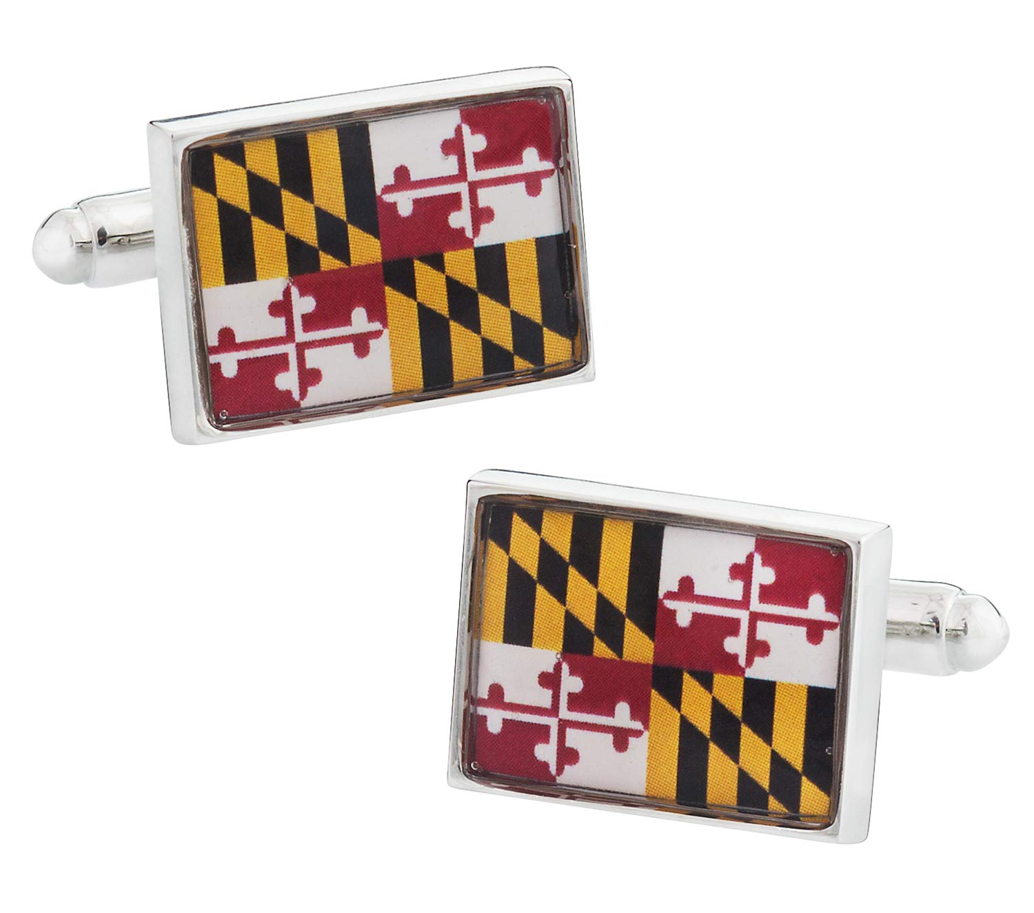 Maryland State Flag Cufflinks - Premium Stainless Steel Dress Shirt Accessories for Men with Gift Box - Perfect for Weddings, Business Meetings & Formal Occasions