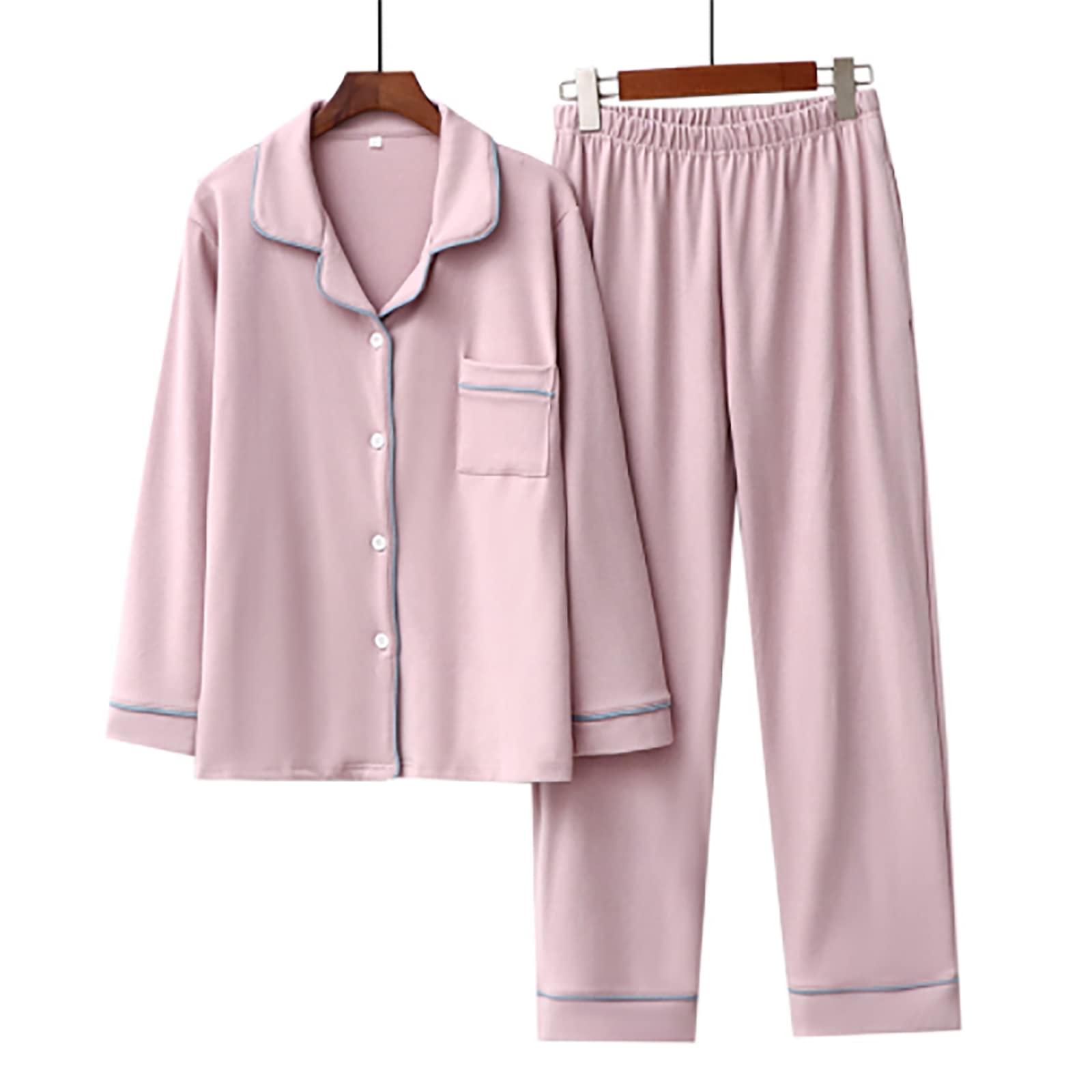 MERCB Women's Winter Warm Flannel Pajama Set - Super Soft Lapel Long Sleeve Sleepwear & Loungewear (Pink, XXL) - Cozy Nightwear for Cold Weather & Relaxing at Home
