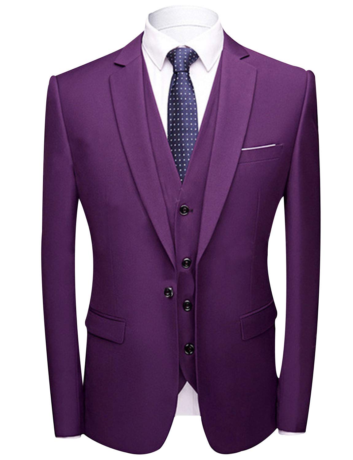 UMISS Men's Notch Lapel 3-Piece Suit Set - Formal Blazer Jacket, Vest & Dress Pants for Business, Wedding & Special Occasions