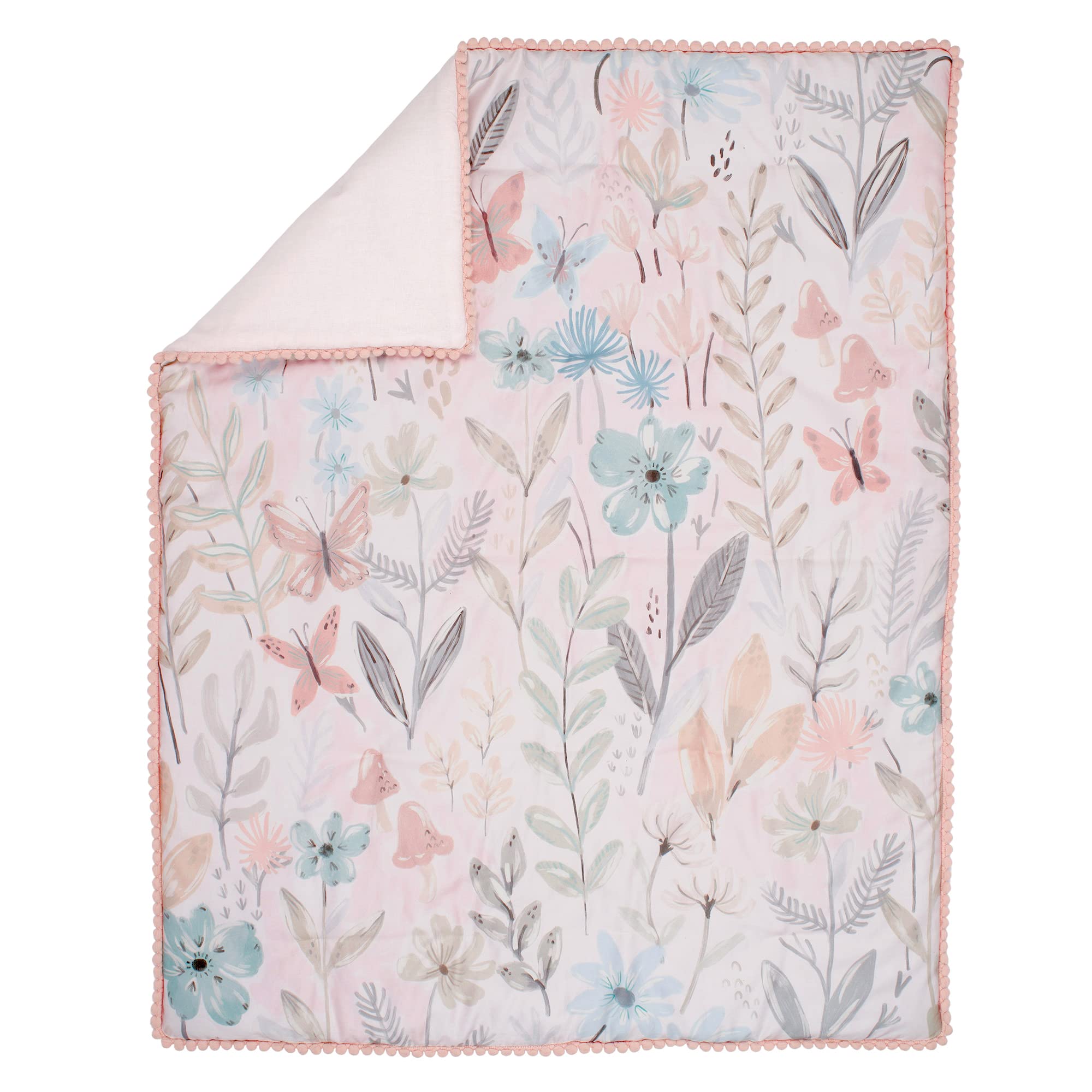 Lambs & Ivy Baby Blooms 3-Piece Pink Floral Butterfly Crib Bedding Set - Soft Nursery Bedding for Girls, Crib Sheet, Skirt & Bumper - Perfect for Baby Showers & Nursery Decor