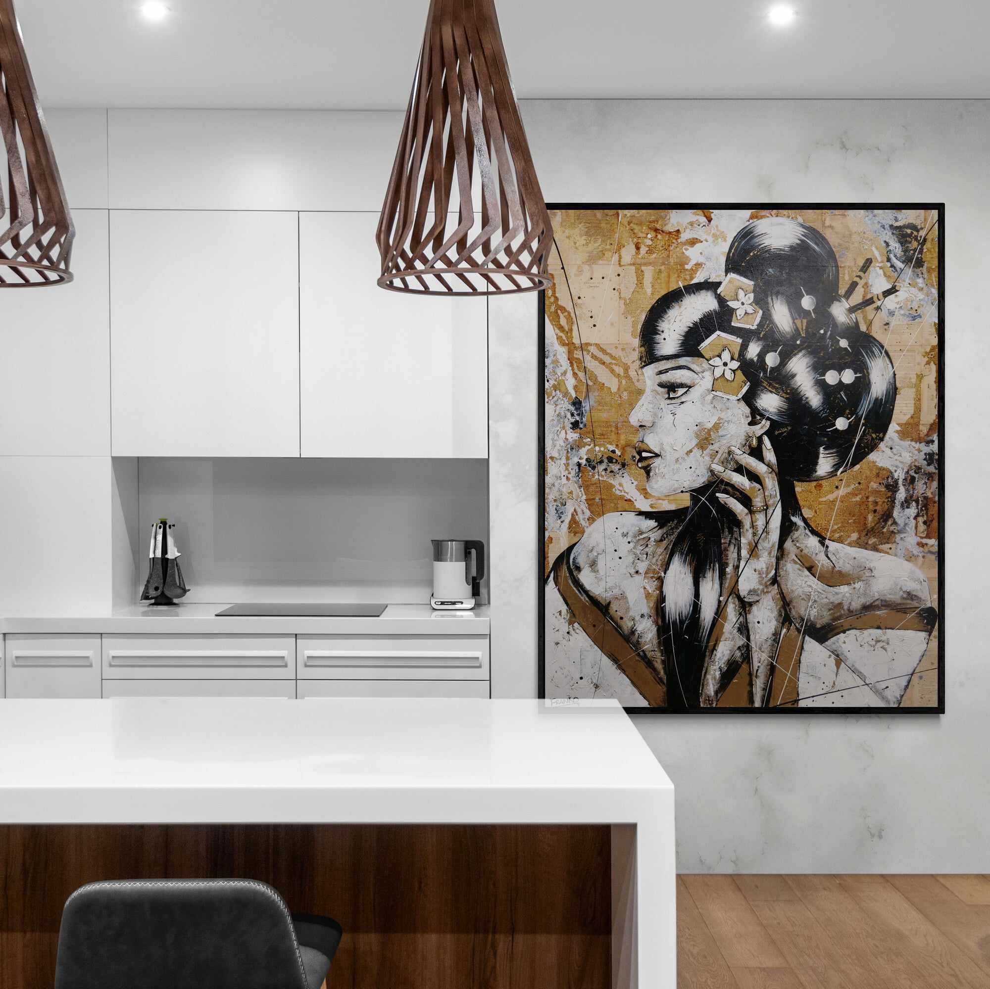 Kin Ojo 120cm x 150cm Geisha Abstract Realism Canvas Art - Japanese Wall Decor for Living Room, Bedroom & Office - Perfect Gift for Book Club Members & Art Lovers