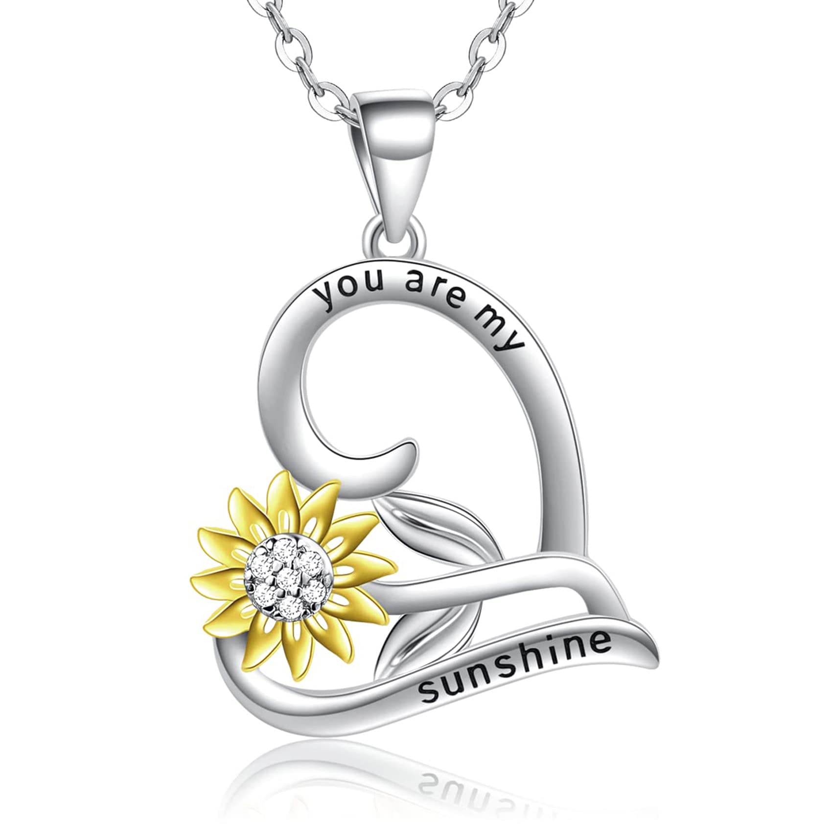 925 Sterling Silver Heart Necklace for Women - Sunflower Cubic Zirconia Pendant, Elegant Mother's Day Gift for Her | Perfect for Valentine's Day, Anniversary, Birthday & Everyday Wear