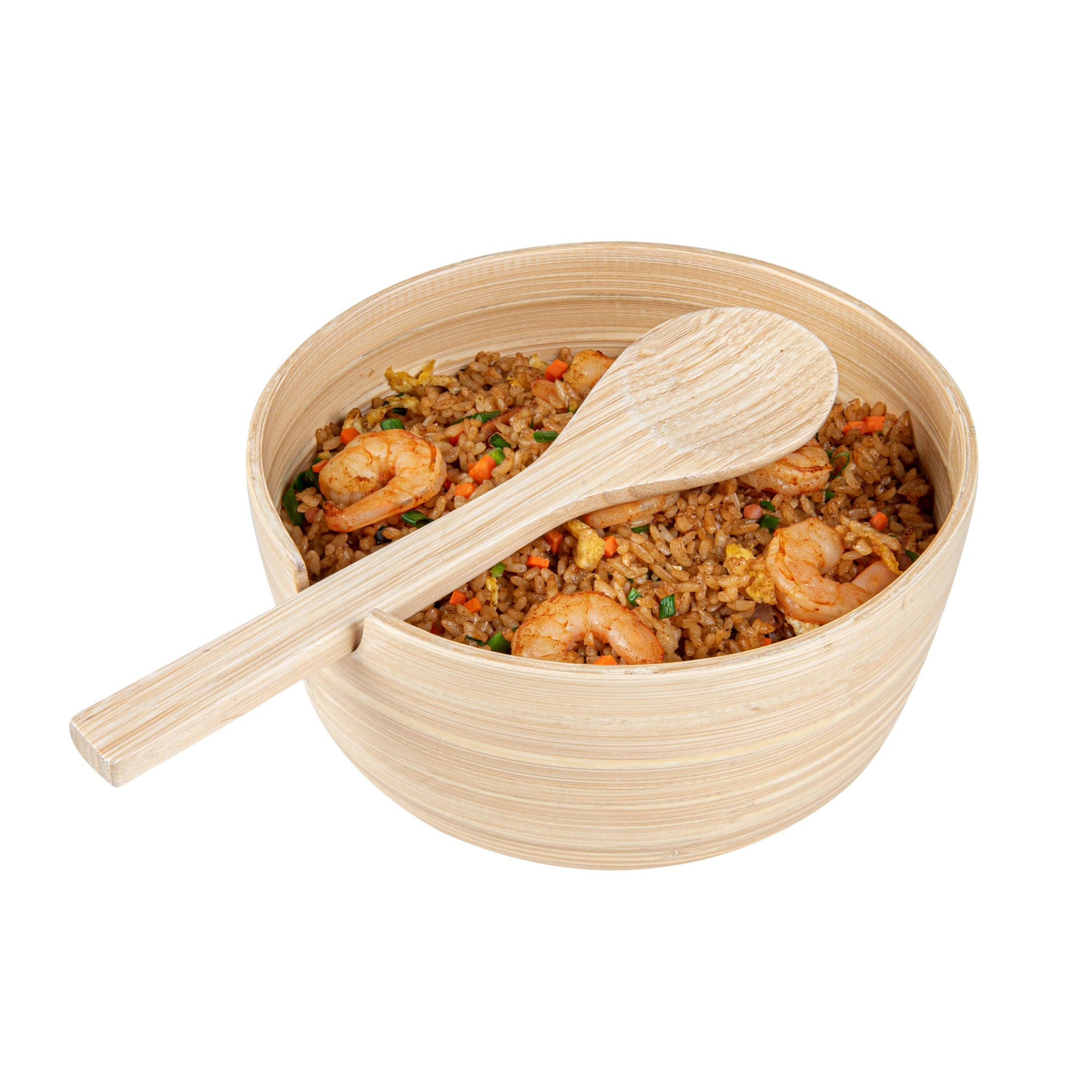 Premium 25 oz Round Bamboo Serving Bowl with Spoon - Natural Eco-Friendly Spun Bamboo - 7.75