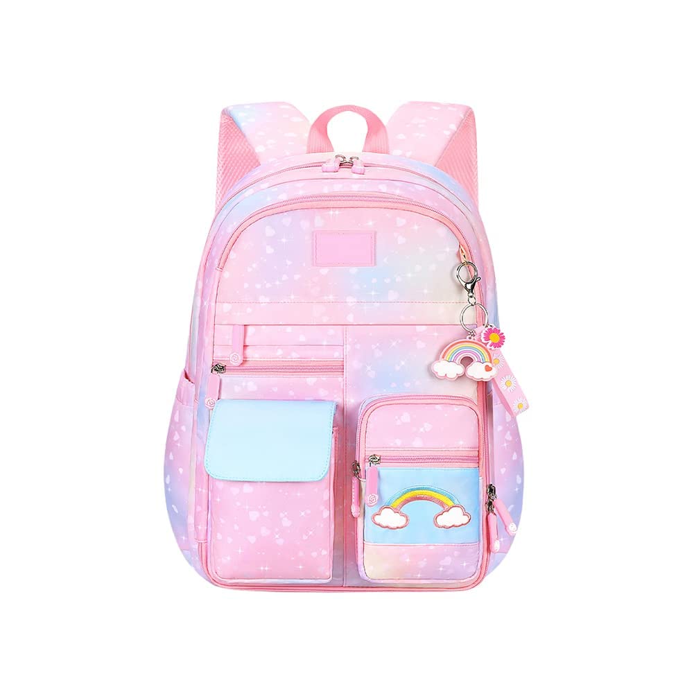 Cute Girls Backpack for Elementary School - Lightweight Book Bag with Heart Print, Fashion School Backpack for Kids (Perfect for School, Travel & Daily Use)