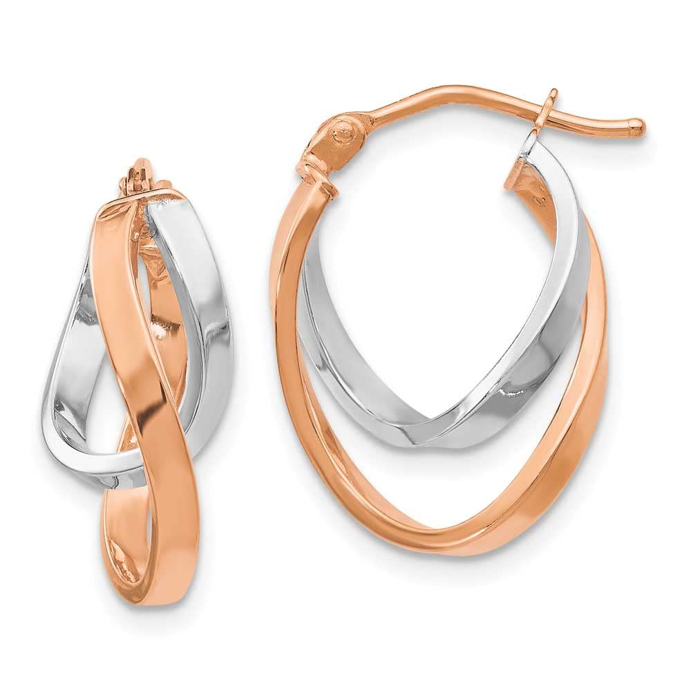 14K Rose & White Gold Polished Hinged Hoop Earrings for Women - Elegant Dangle Hoops for Everyday Wear, Date Night & Special Occasions