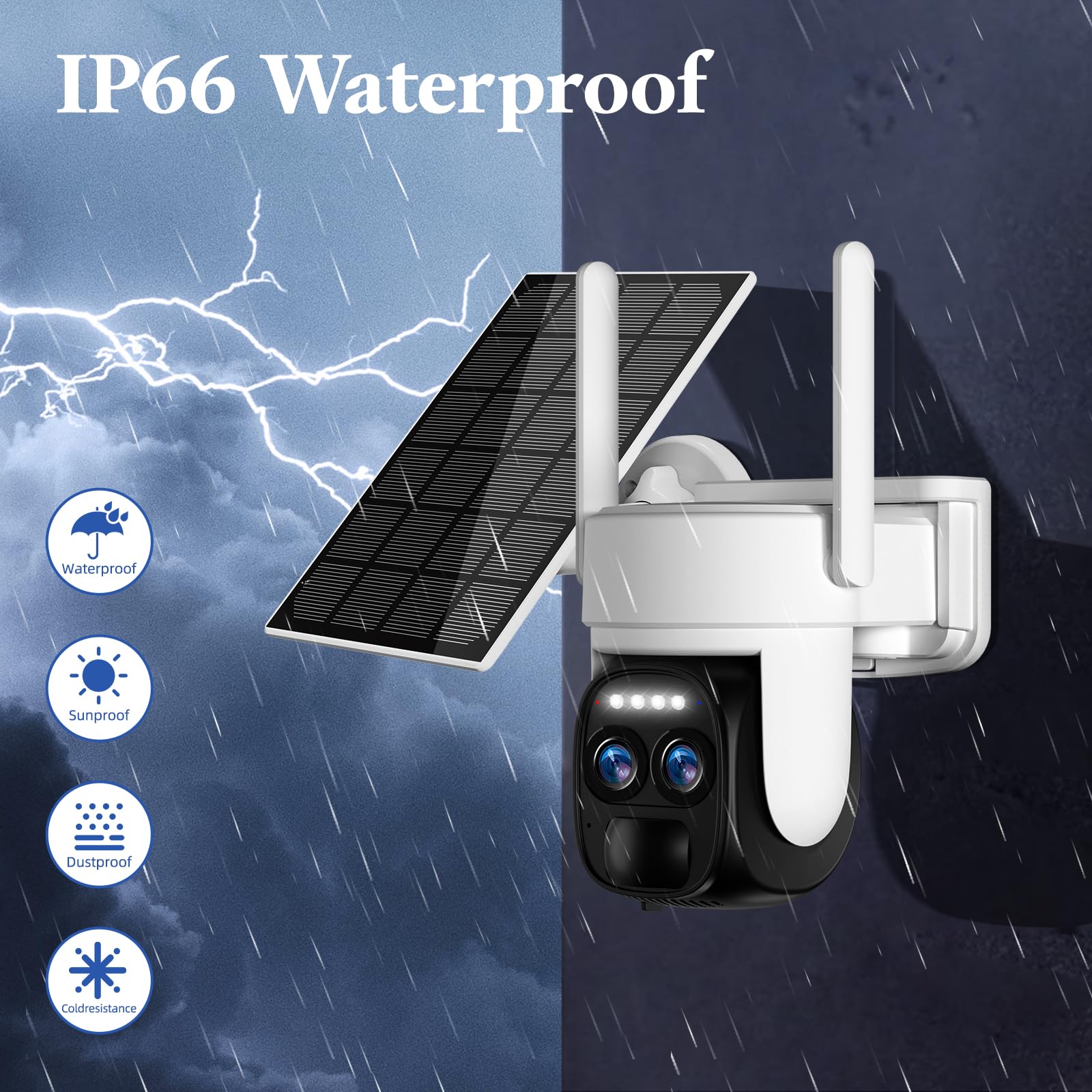 4K Wireless Outdoor Solar Security Camera - 360° PTZ, Battery Powered with 3W Solar Panel & Dual Lens, 8MP Color Night Vision with Spotlight - Ideal for Home Security, Yard Monitoring & Property Protection