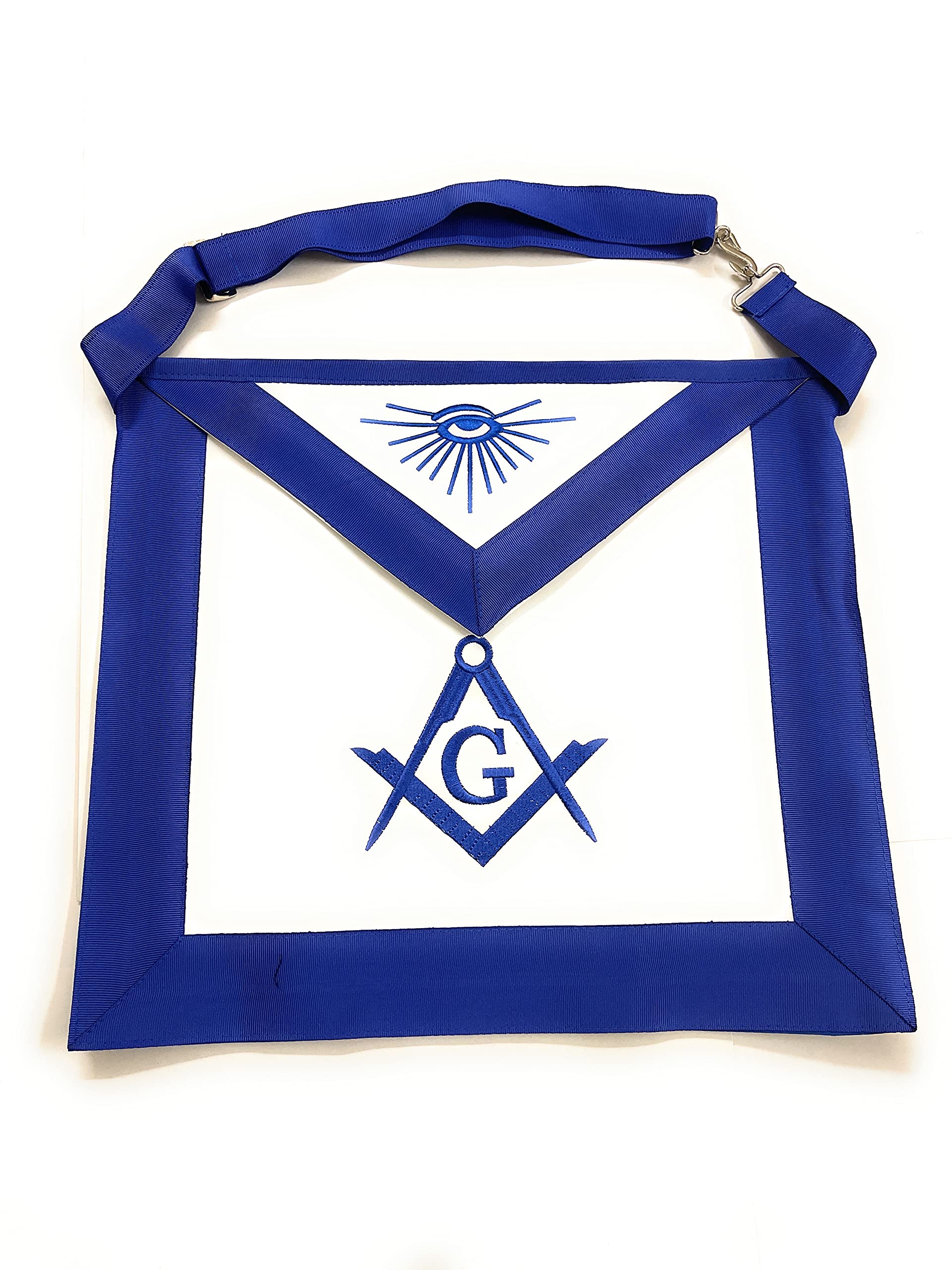 14 Stars Masonic Regalia Set - Past Master Mason Blue Lodge Apron with Square Chain Collar, Compass Gloves & Lightweight Soft Case - White & Blue One Size - Perfect for Masonic Ceremonies, Lodge Meetings & Freemason Events