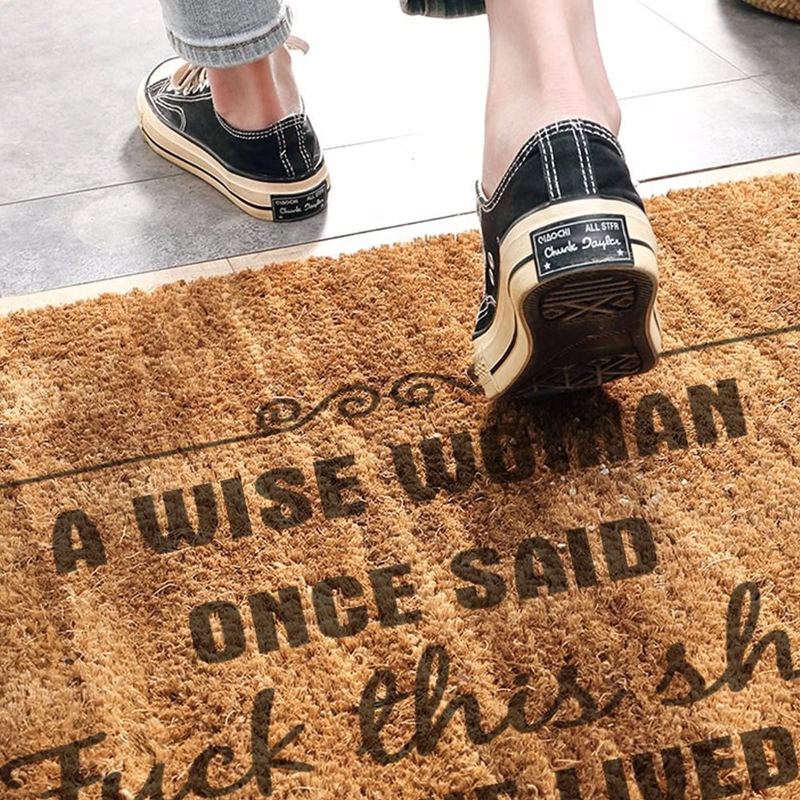 Funny Welcome Mat - 'A Wise Woman Once Said Fuck This Shit' Indoor/Outdoor Doormat 17x24 Inches - Non-Slip Entrance Rug for Front Door, Patio, Entryway - Perfect for Home, Office & Gifts