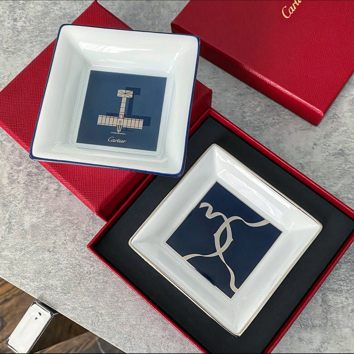 Cartier Blue Airplane Design Porcelain Trinket Dish - Elegant Decorative Tray for Jewelry & Small Items | Perfect for Home Decor, Gift Giving & Vanity Organizing