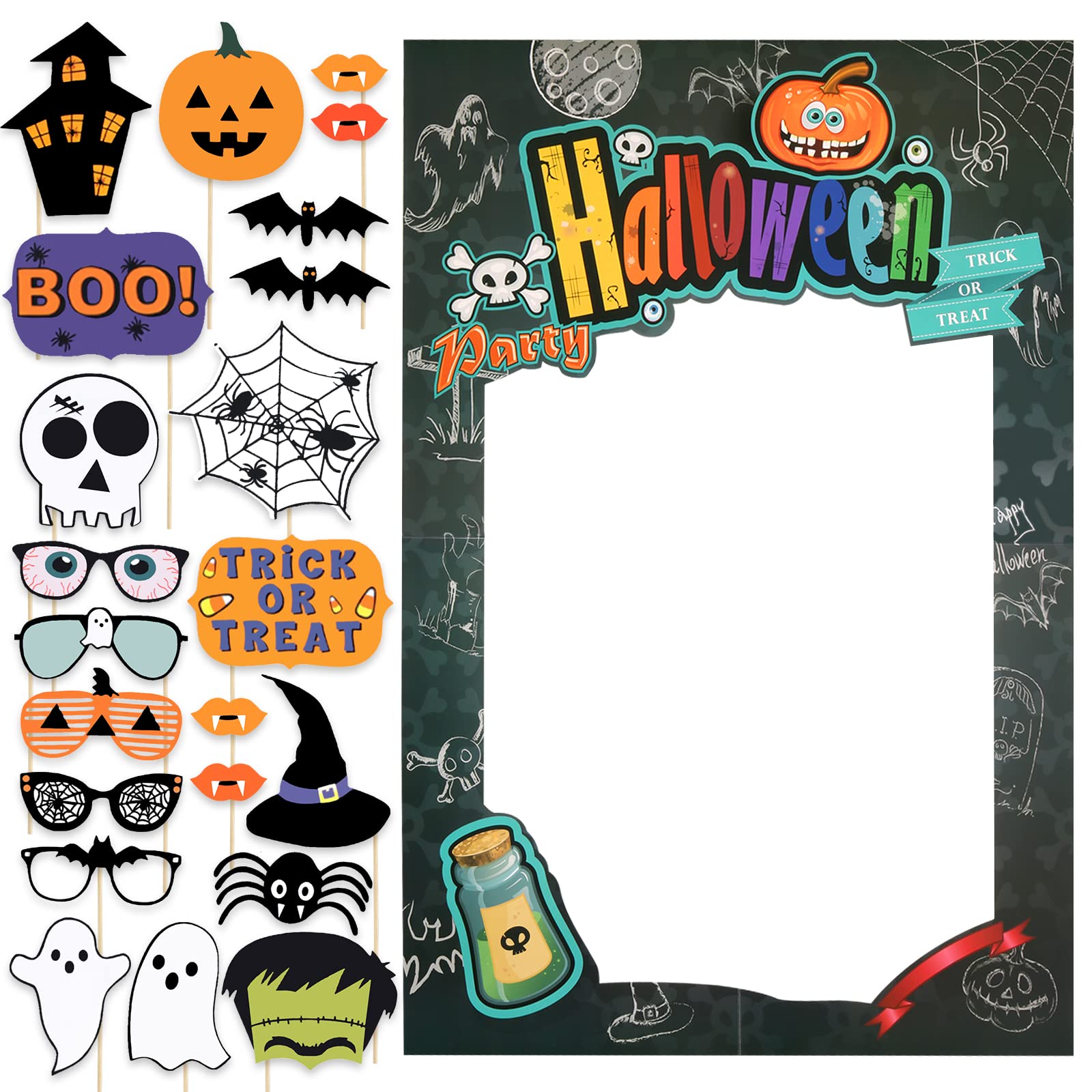 22PCS Halloween Photo Booth Props Set - Fun Selfie Frame & Party Decorations for Halloween Celebrations | Perfect for Costume Parties, Trick or Treat Events & Spooky Social Media Photos