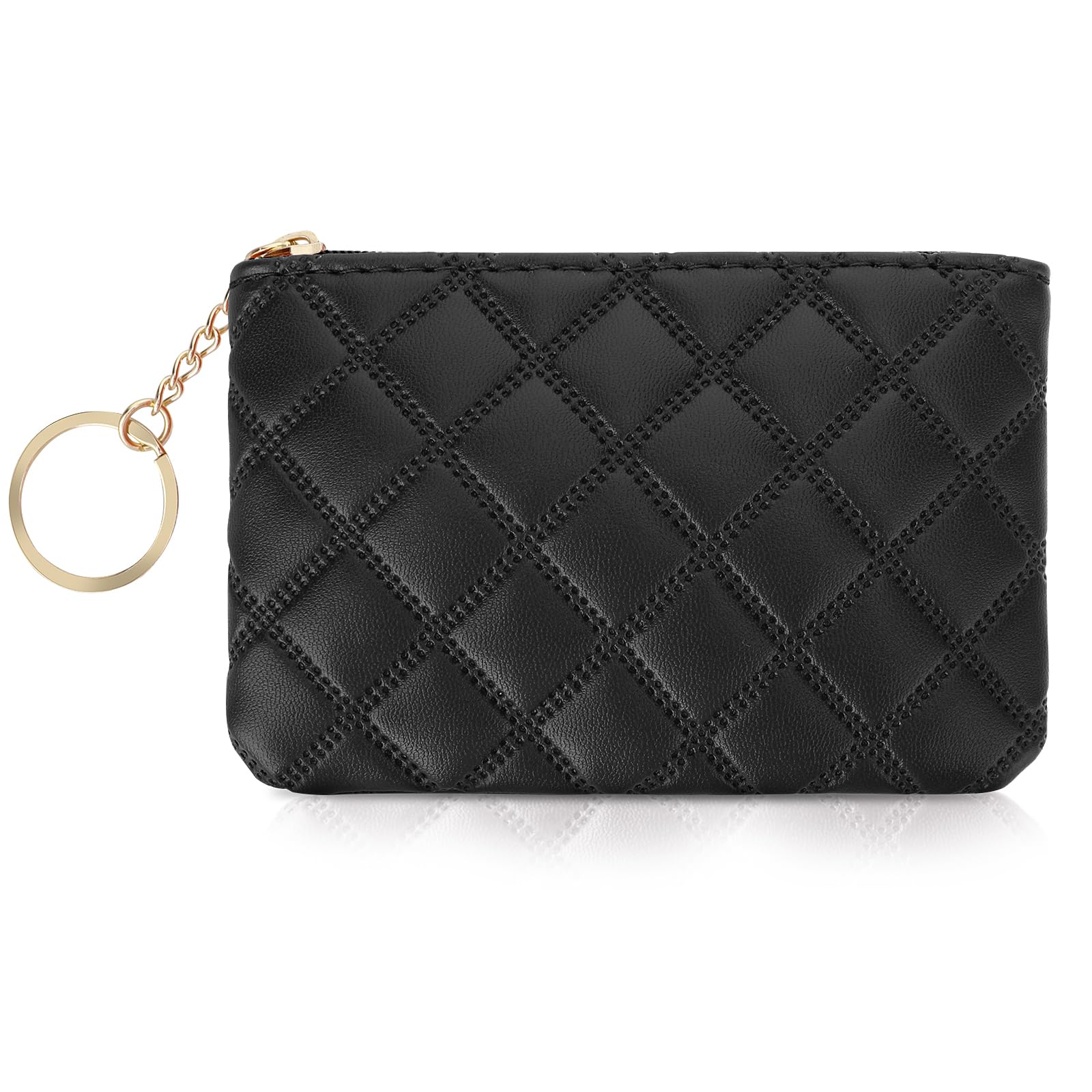 Simarro Small Coin Purse for Women & Men - Double Embossed Rhombus PU Leather Zipper Wallet - Compact Keychain Mini Coin Bag for Cash, Cards & Keys - Perfect for Travel, Shopping & Everyday Use (Black)
