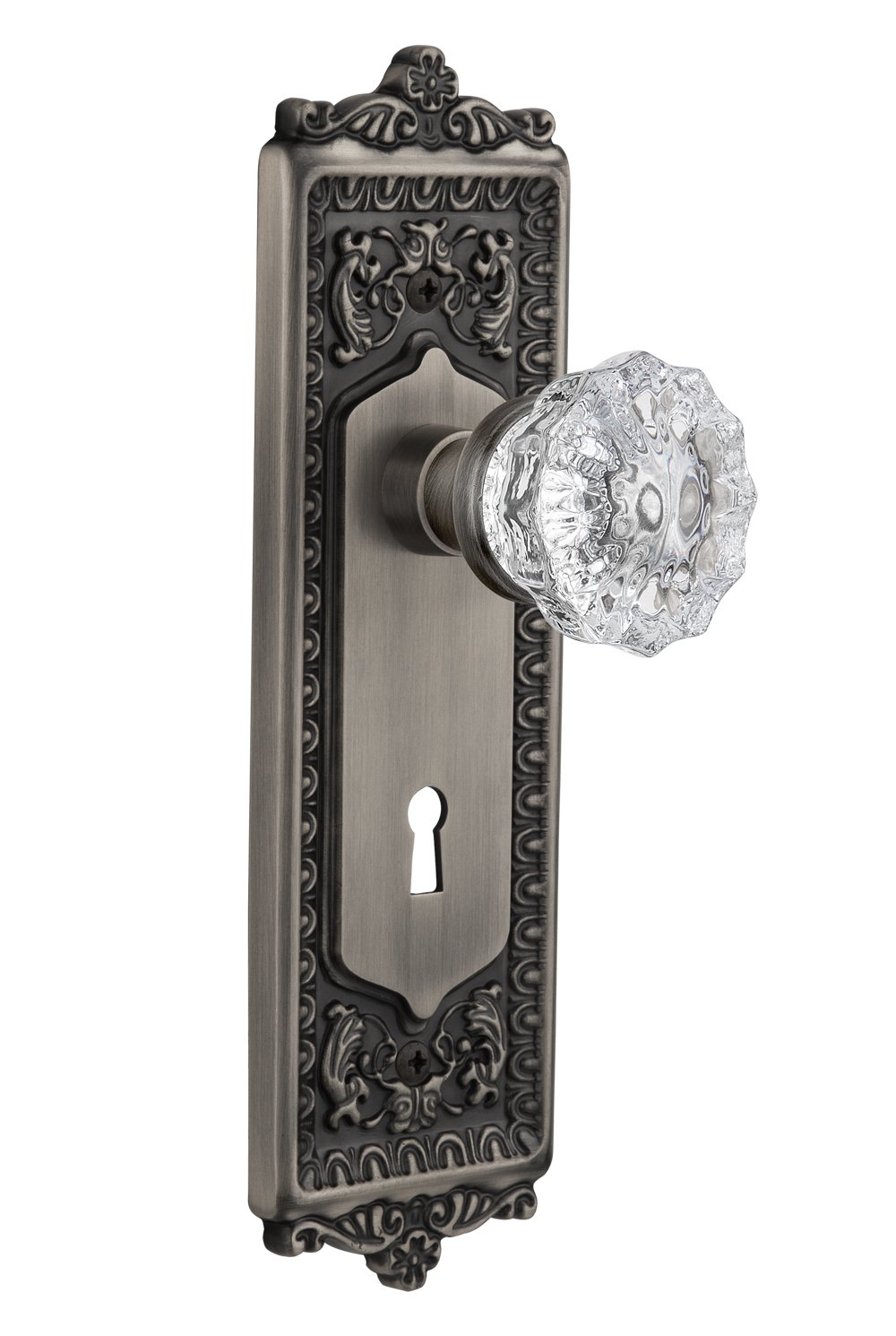 Vintage Egg and Dart Keyhole Crystal Cabinet Knob - 2.75