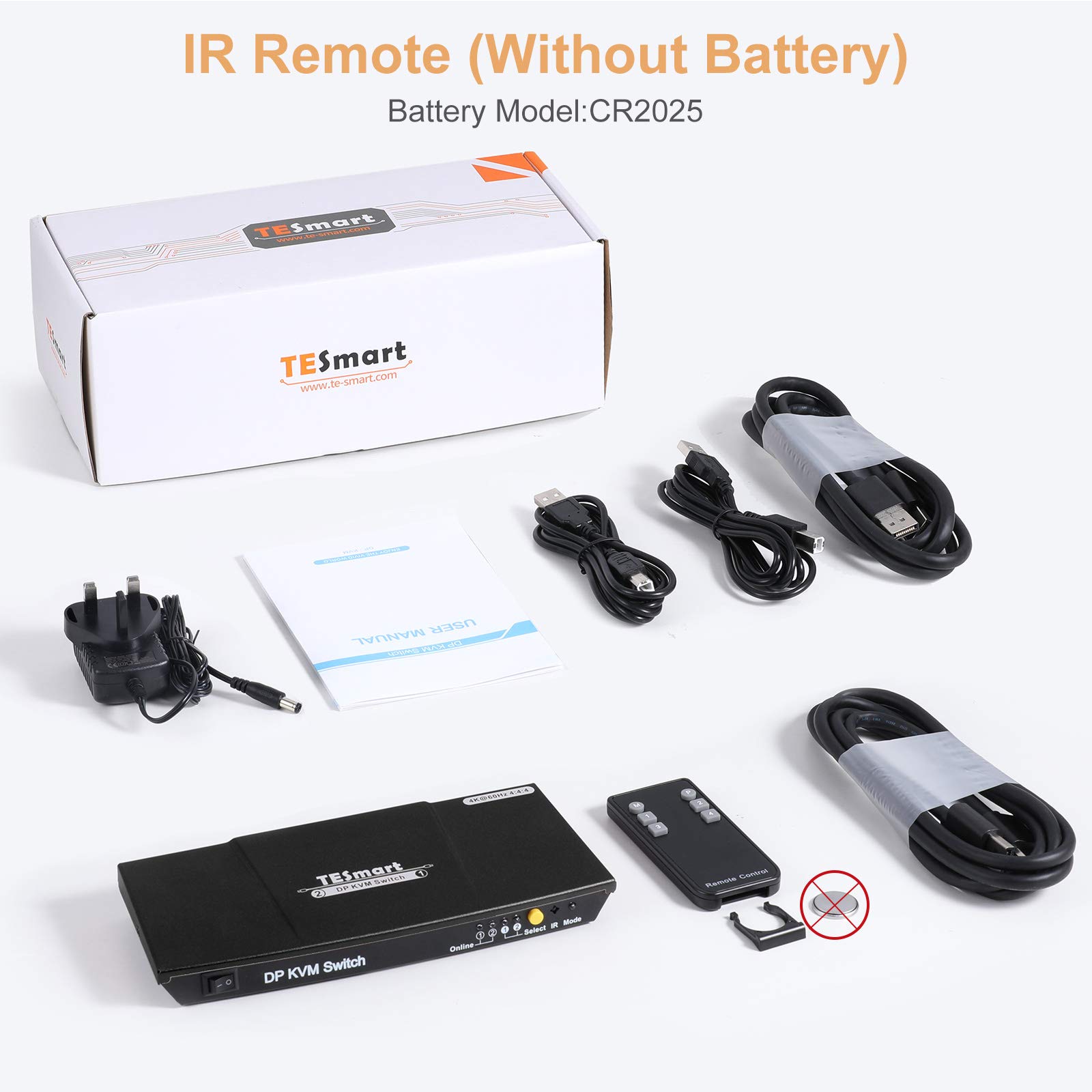 TESmart 2 Port DisplayPort KVM Switch 4K@60Hz 4:4:4 Ultra HD | DP KVM Switch with USB 2.0 Port, Auto Scan & IR Remote Control | Includes 2x 1.5m Cables | Matte Black | Perfect for Dual PC Gaming & Office Workstations