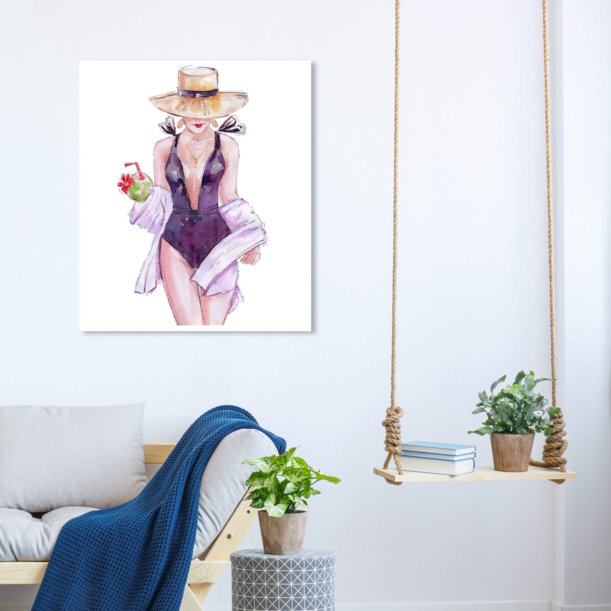 Oliver Gal Artist Co. Summer and Cocktail Swimsuit Wall Art Canvas Print - Fashion & Glam Home Decor, 30x36 Inches, Purple & White - Perfect for Beach House, Bathroom, or Bedroom Decor