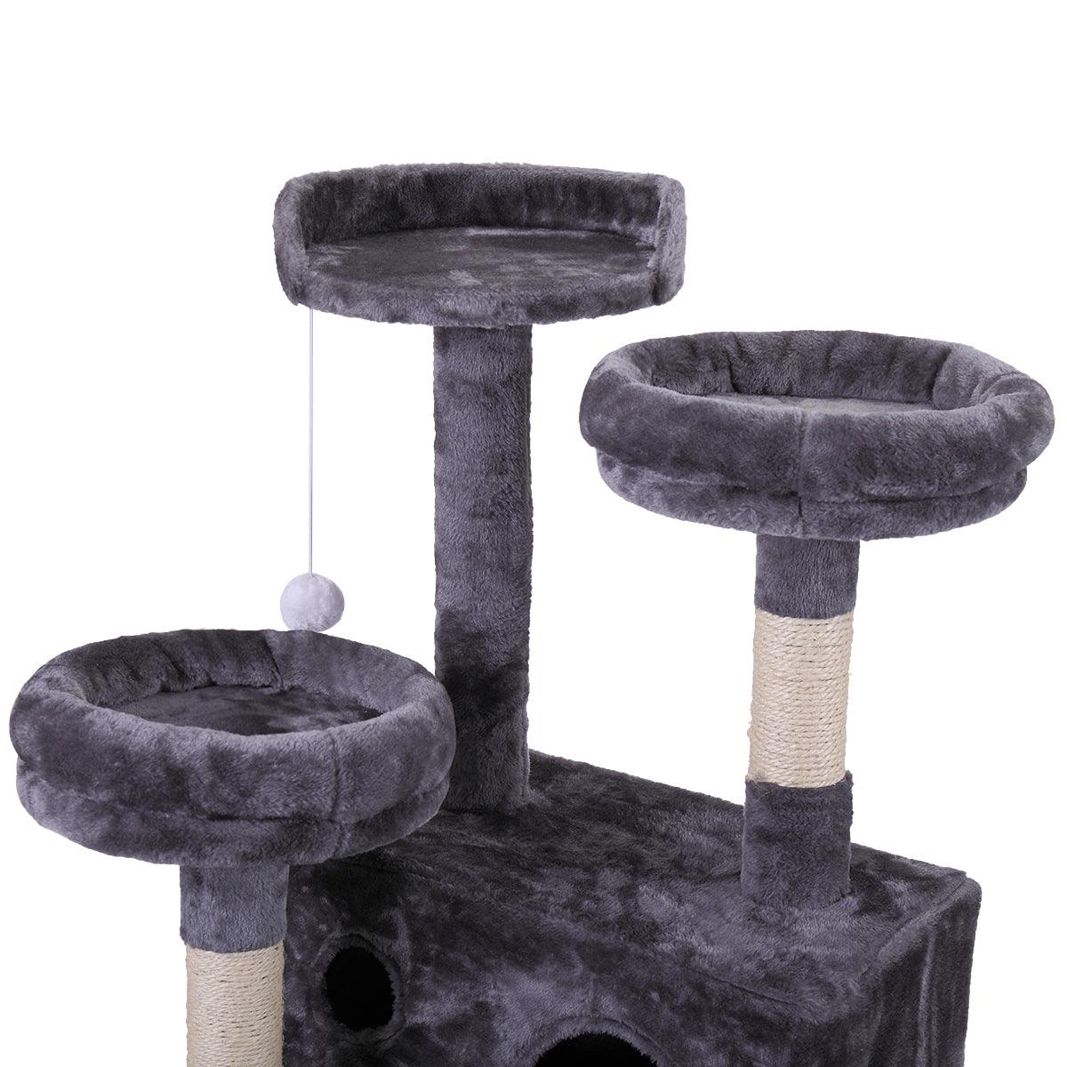 Premium Cat Tree Tower with Scratching Ball, Plush Cushion, Ladder & Condos - Multi-Level Indoor Cat Furniture for Play, Rest & Climbing (Gray) - Perfect for Small Spaces & Active Cats