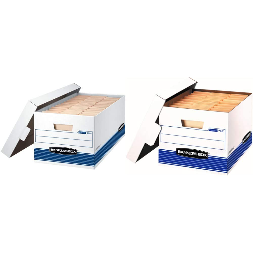 Bankers Box 00701 & 0076315 Letter/Legal Storage Boxes with Lift-Off Lids - 12 Pack + 20 Pack for Office Document Organization, File Storage & Moving Supplies