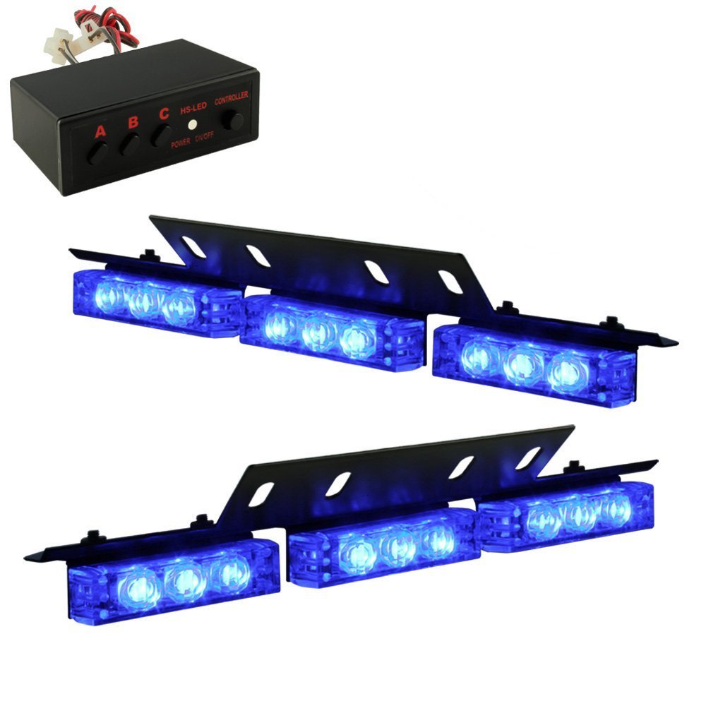 18-Pack Ultra Bright Blue LED Emergency Strobe Lights Bar - High Visibility Flashing Warning Lights for Windshield, Dash & Grille - Ideal for Emergency Vehicles, Trucks & Off-Road Use
